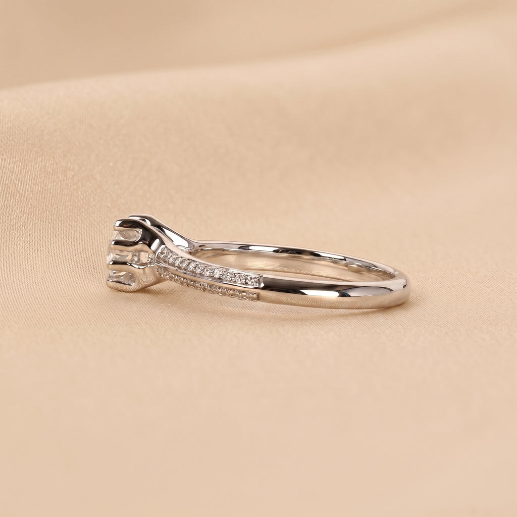 Round Lab Grown Diamond Ring with Pavé Accents in 14K White Gold 0.80 CTW