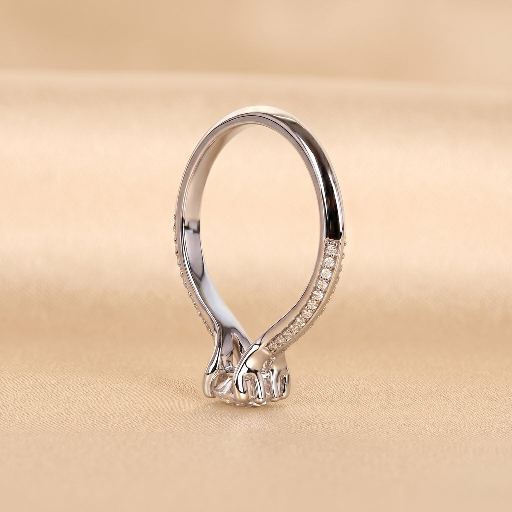 Round Lab Grown Diamond Ring with Pavé Accents in 14K White Gold 0.80 CTW