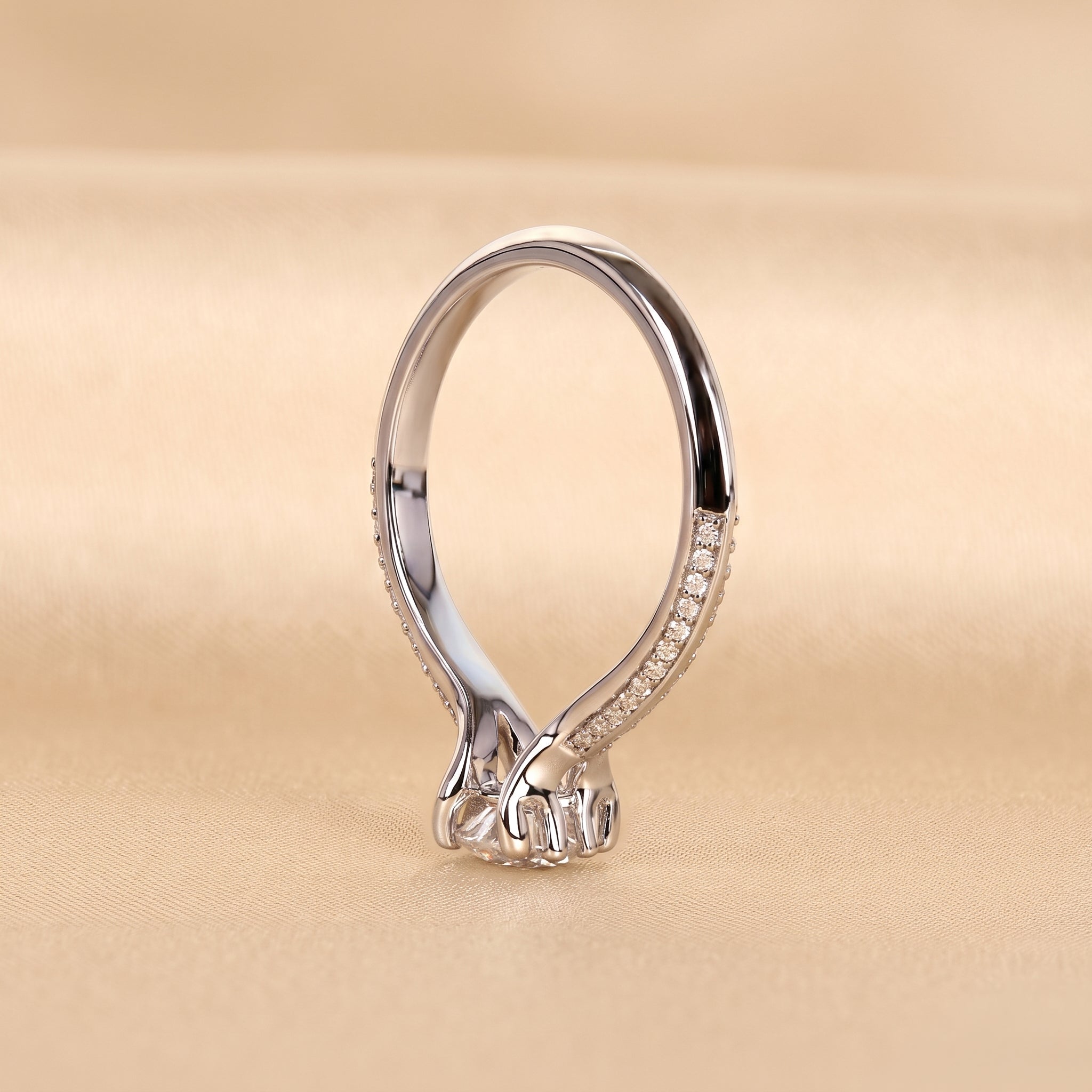 Round Lab Grown Diamond Ring with Pavé Accents in 14K White Gold 0.80 CTW