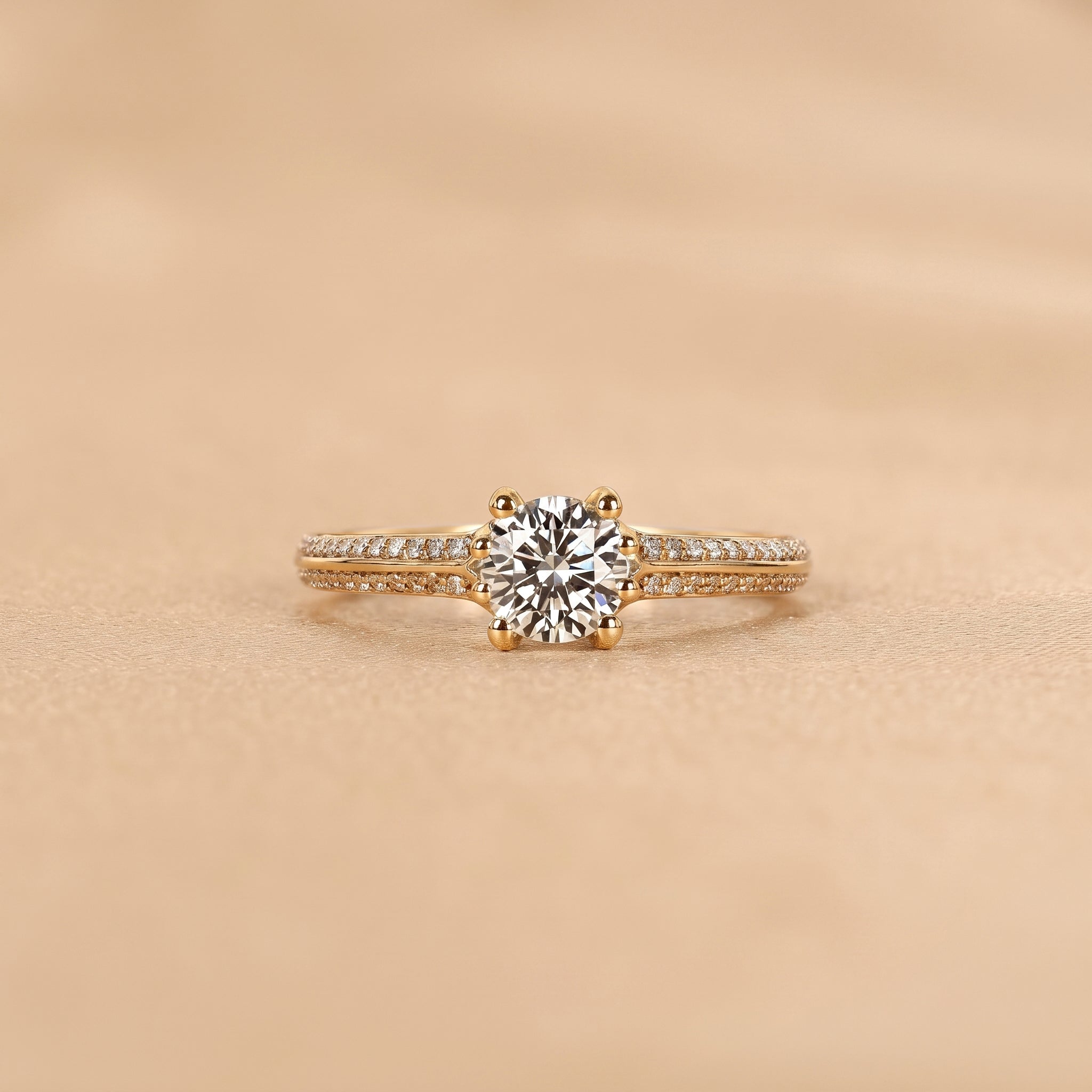 Round Lab Grown Diamond Ring with Pavé Accents in 14K Yellow Gold 0.80 CTW