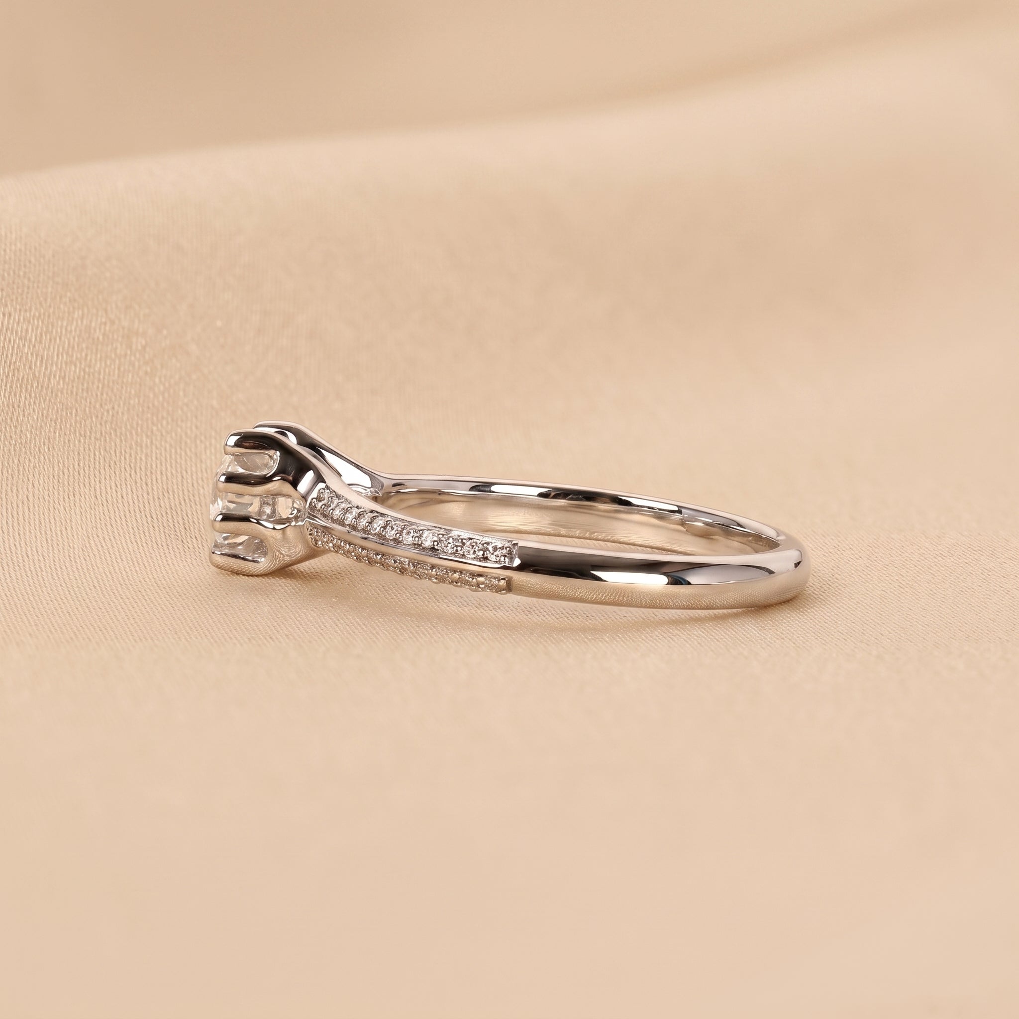 Round Lab Grown Diamond Ring with Pavé Accents in 18K White Gold 0.80 CTW