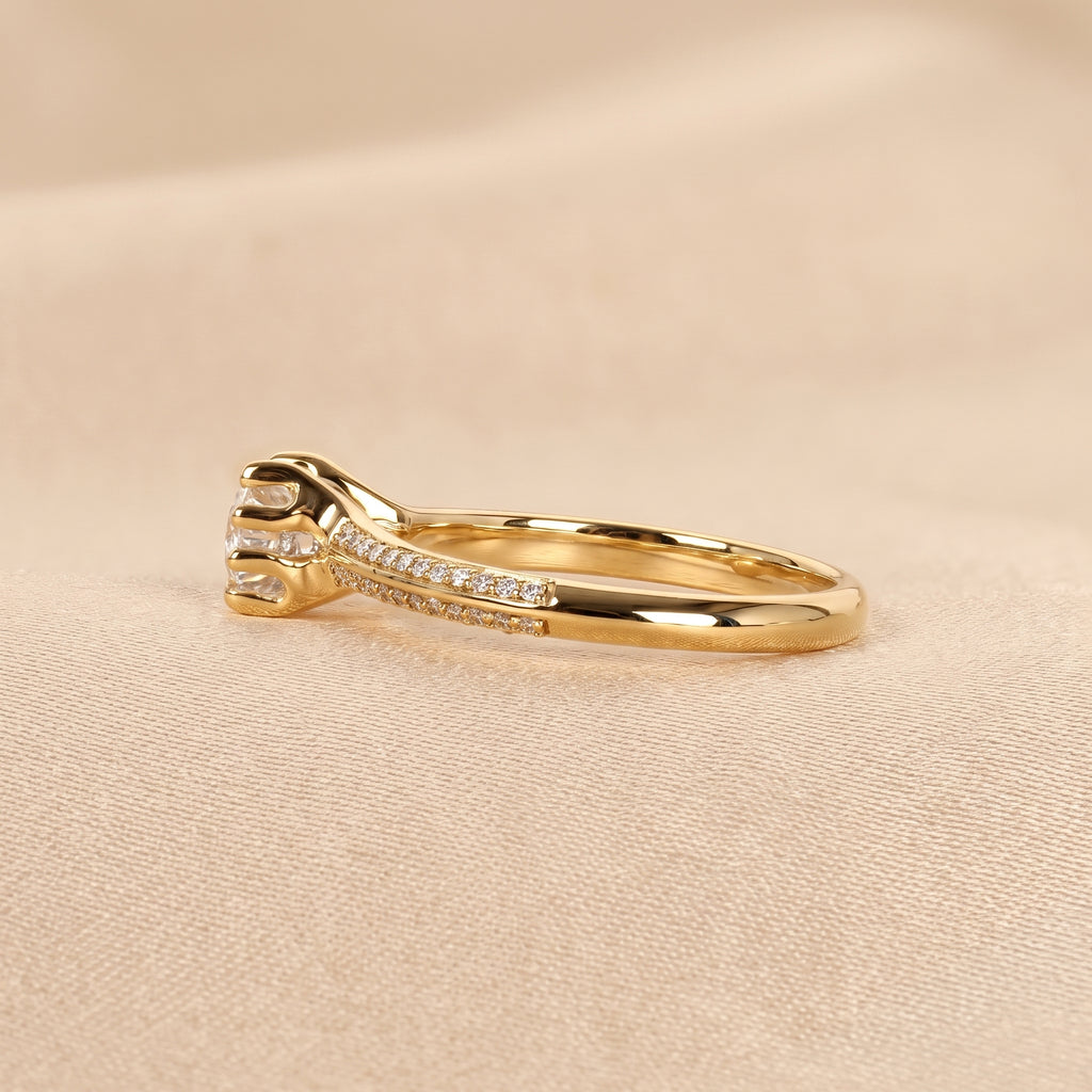 Round Lab Grown Diamond Ring with Pavé Accents in 18K Yellow Gold 0.80 CTW