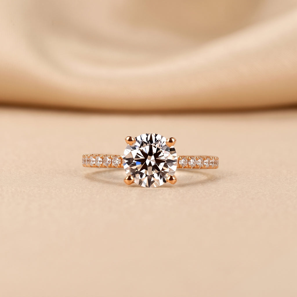 Round Lab Grown Diamond Ring with Pavé Band in 10K Rose Gold 2.25 CTW