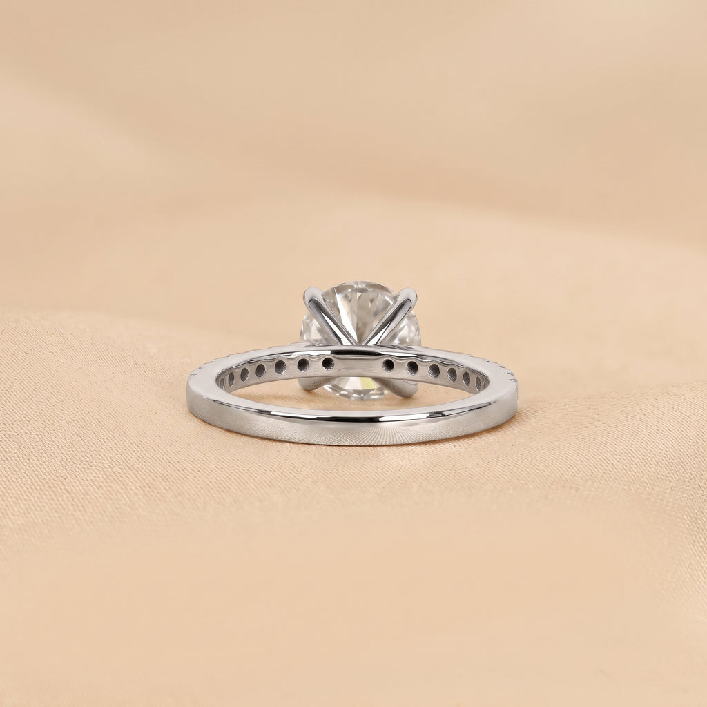 Round Lab Grown Diamond Ring with Pavé Band in 10K White Gold 2.25 CTW
