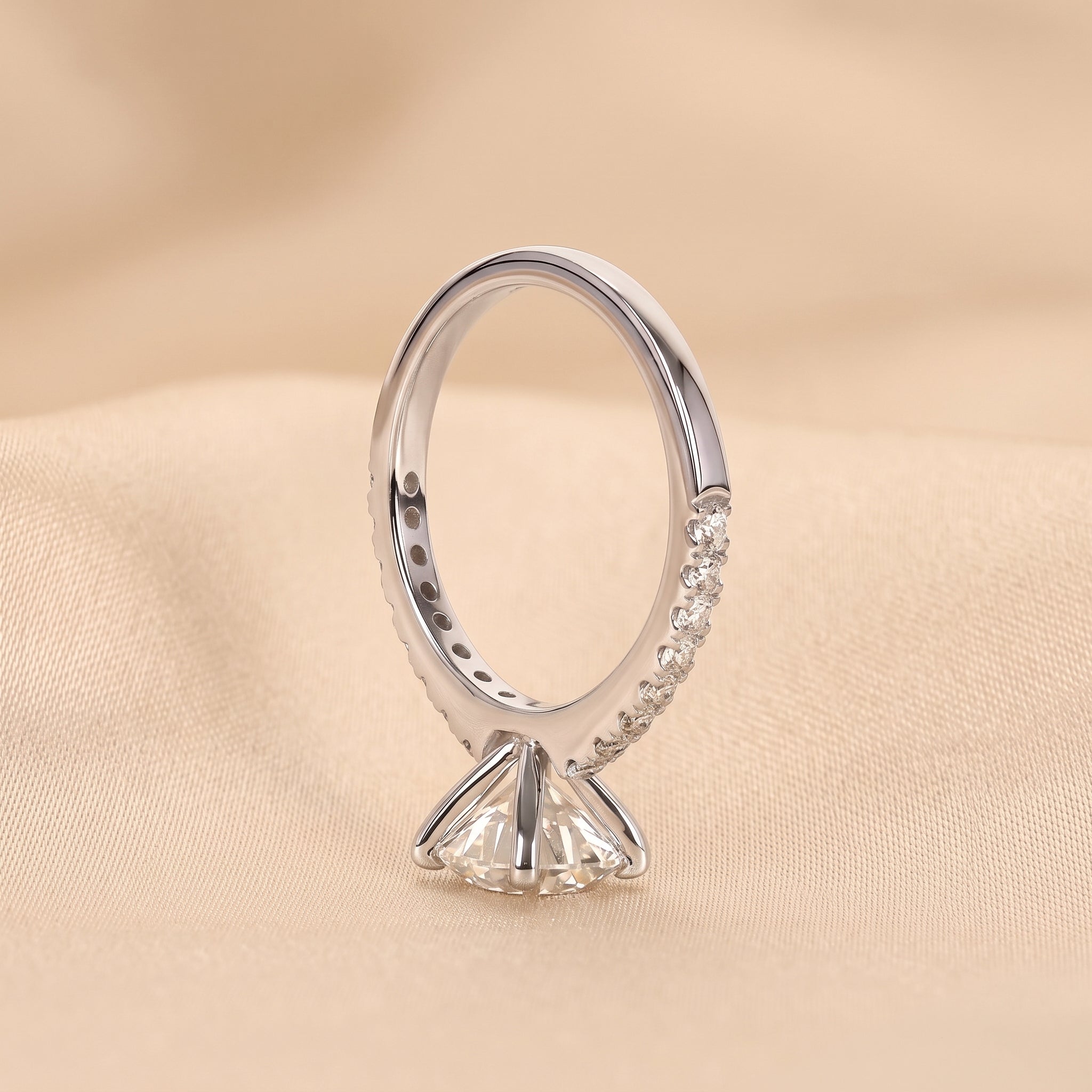 Round Lab Grown Diamond Ring with Pavé Band in 10K White Gold 2.25 CTW