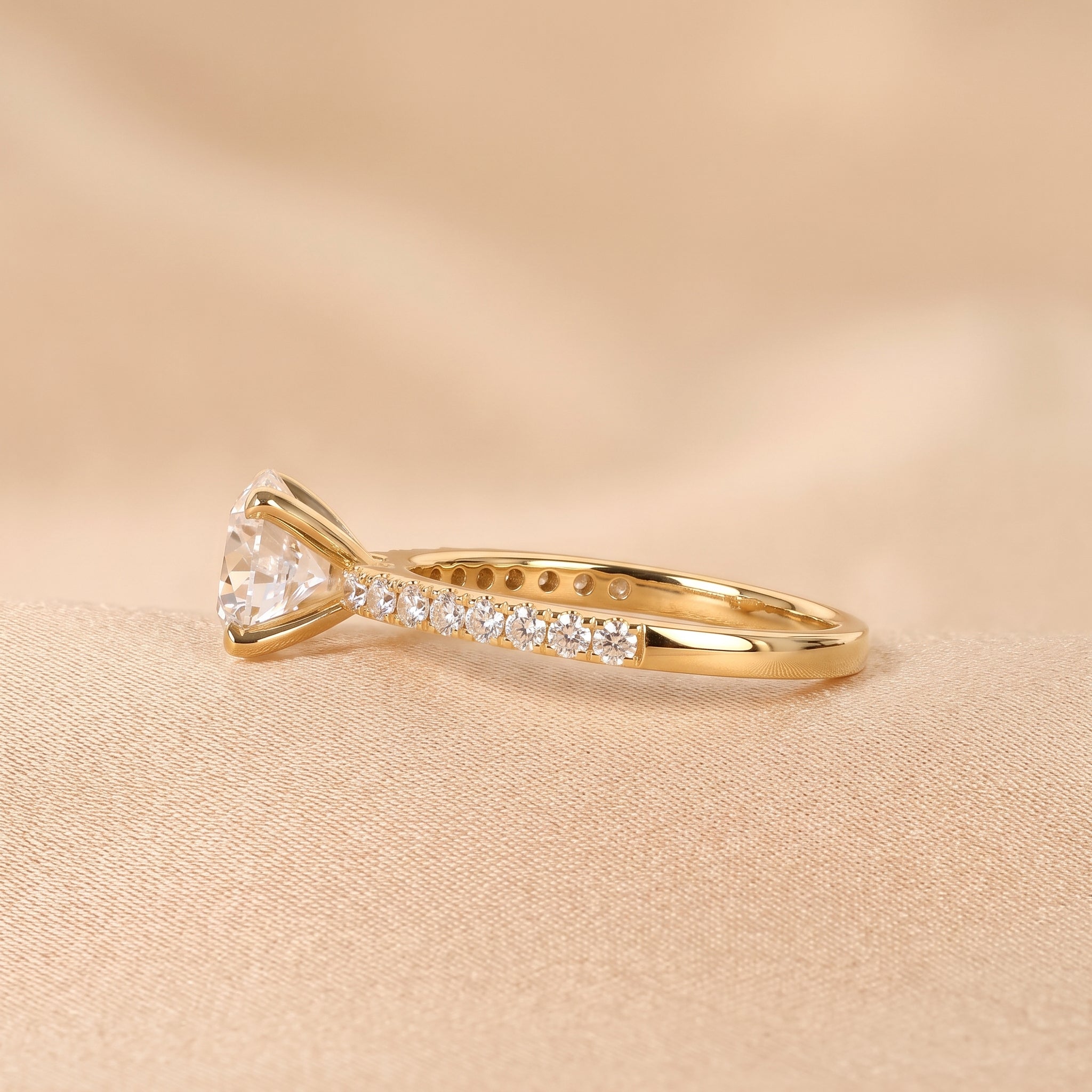 Round Lab Grown Diamond Ring with Pavé Band in 10K Yellow Gold 2.25 CTW