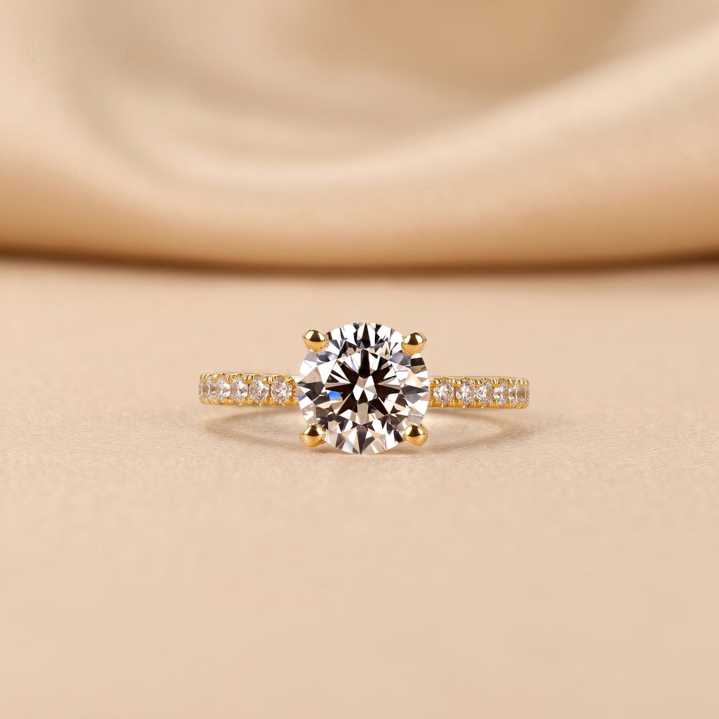 Round Lab Grown Diamond Ring with Pavé Band in 10K Yellow Gold 2.25 CTW