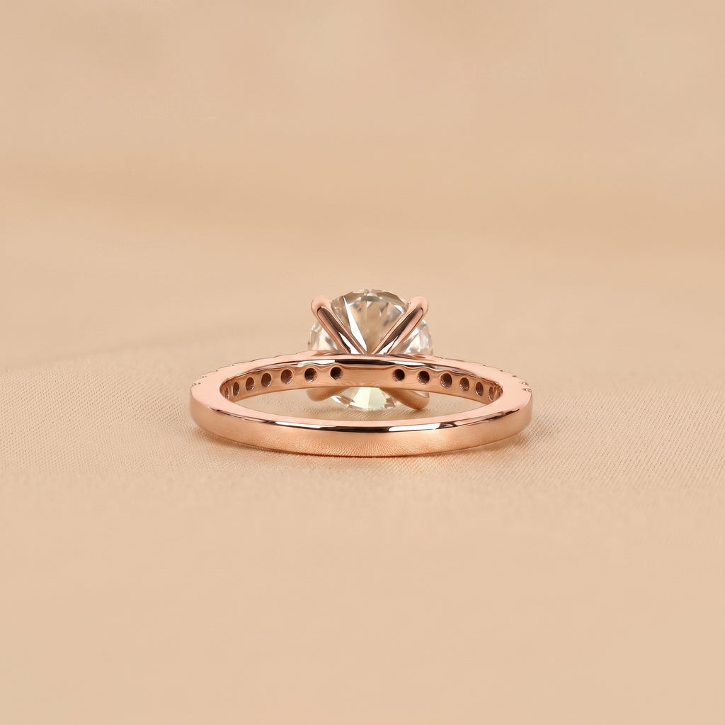 Round Lab Grown Diamond Ring with Pavé Band in 14K Rose Gold 2.25 CTW