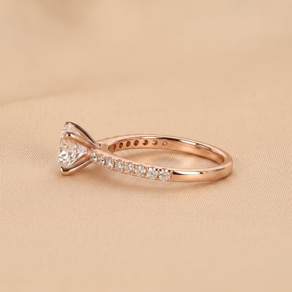 Round Lab Grown Diamond Ring with Pavé Band in 14K Rose Gold 2.25 CTW
