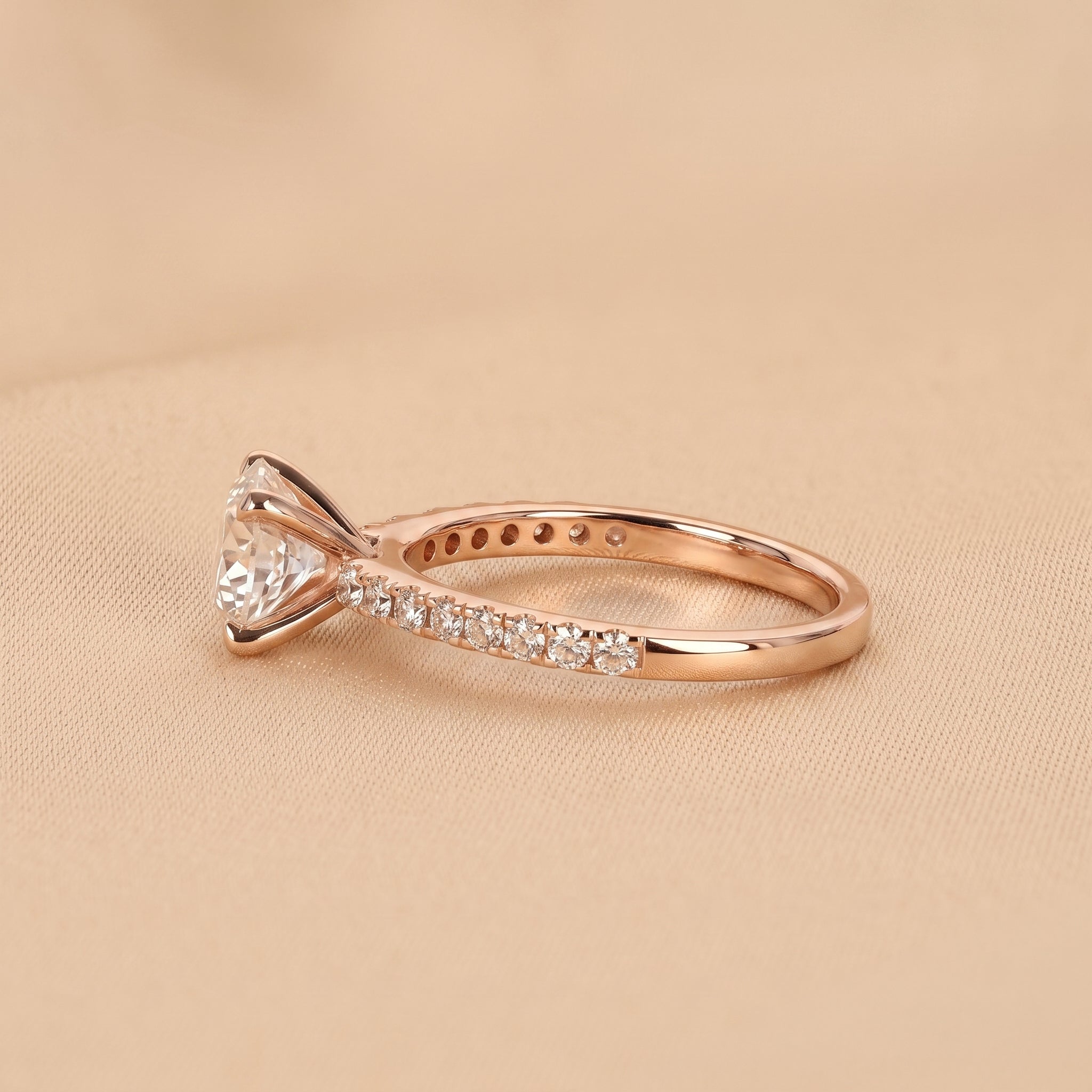 Round Lab Grown Diamond Ring with Pavé Band in 14K Rose Gold 2.25 CTW