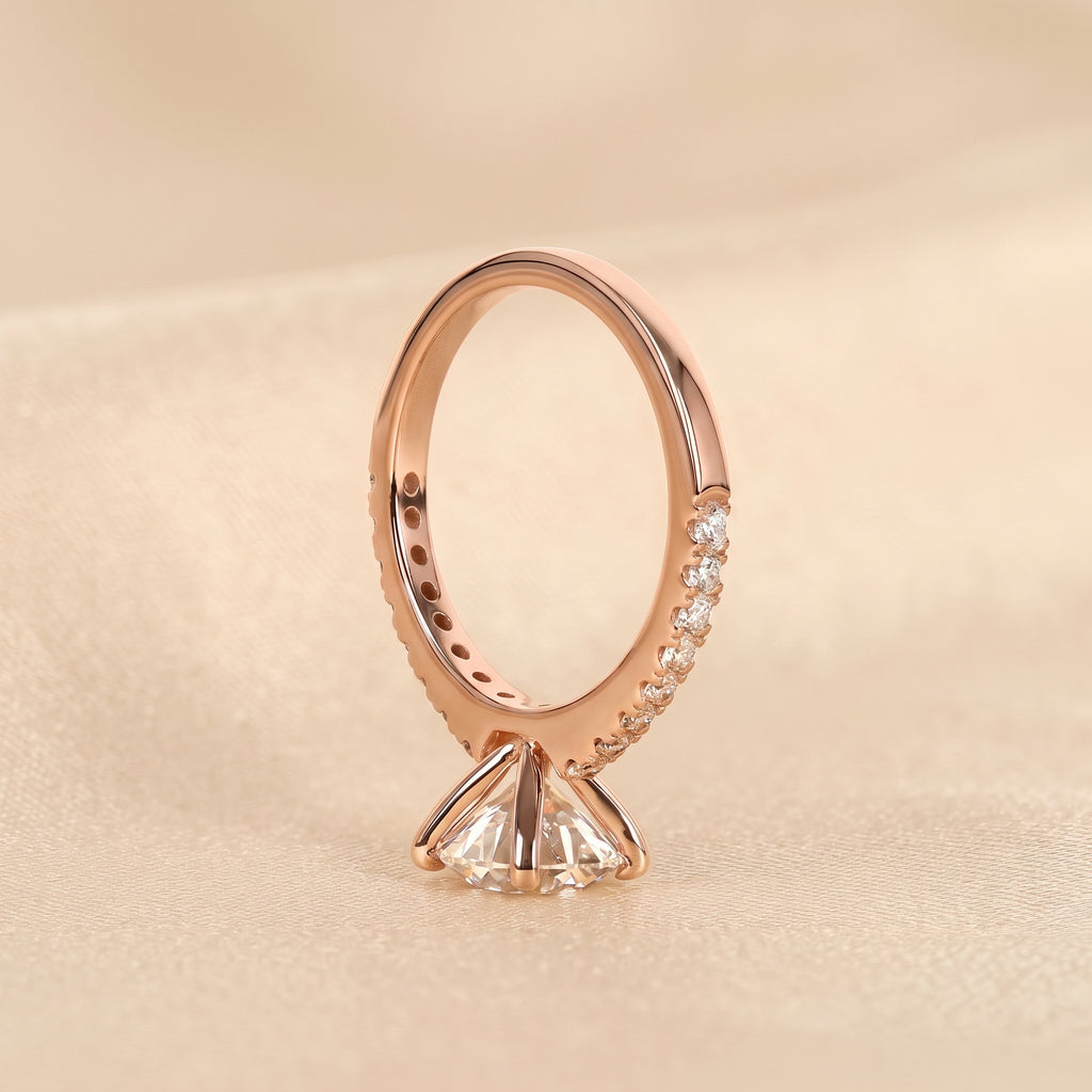 Round Lab Grown Diamond Ring with Pavé Band in 14K Rose Gold 2.25 CTW