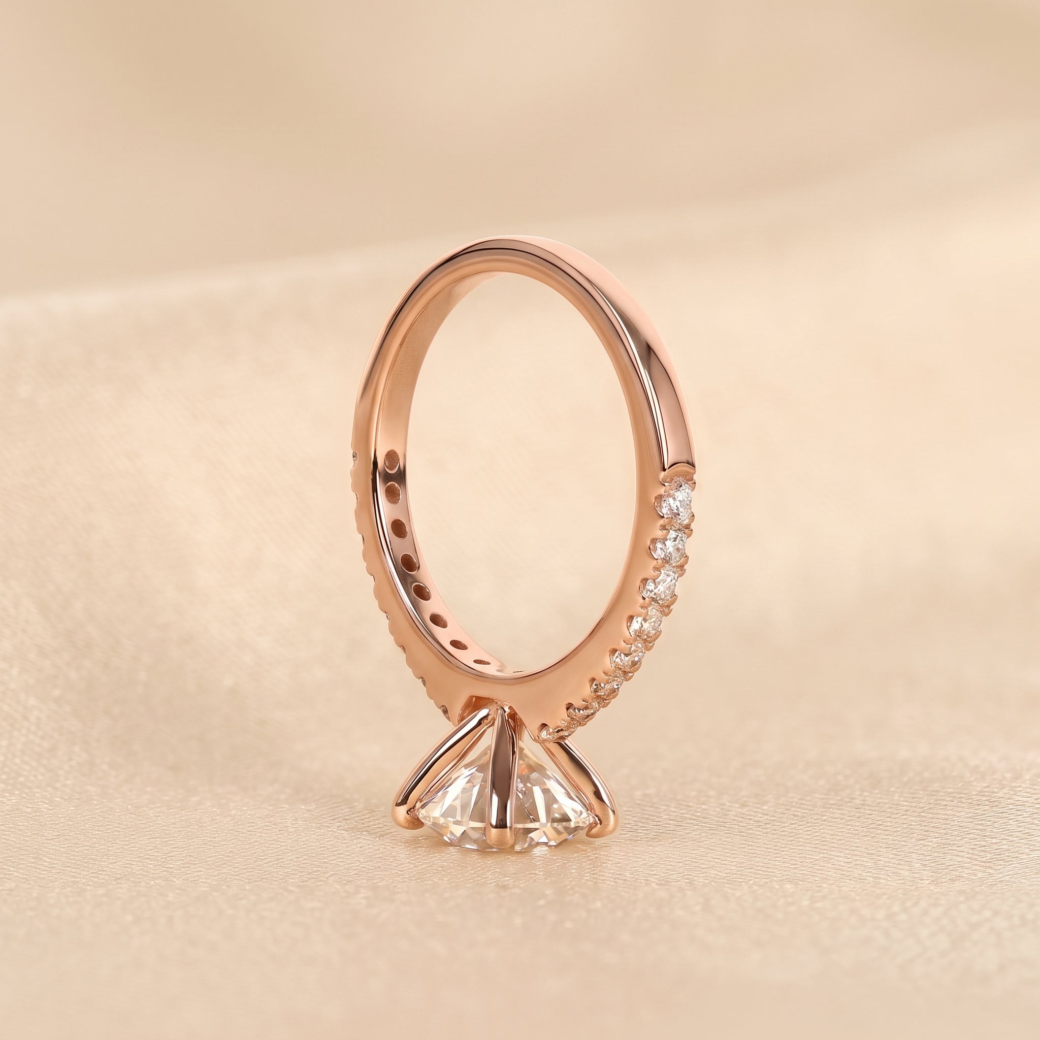Round Lab Grown Diamond Ring with Pavé Band in 14K Rose Gold 2.25 CTW
