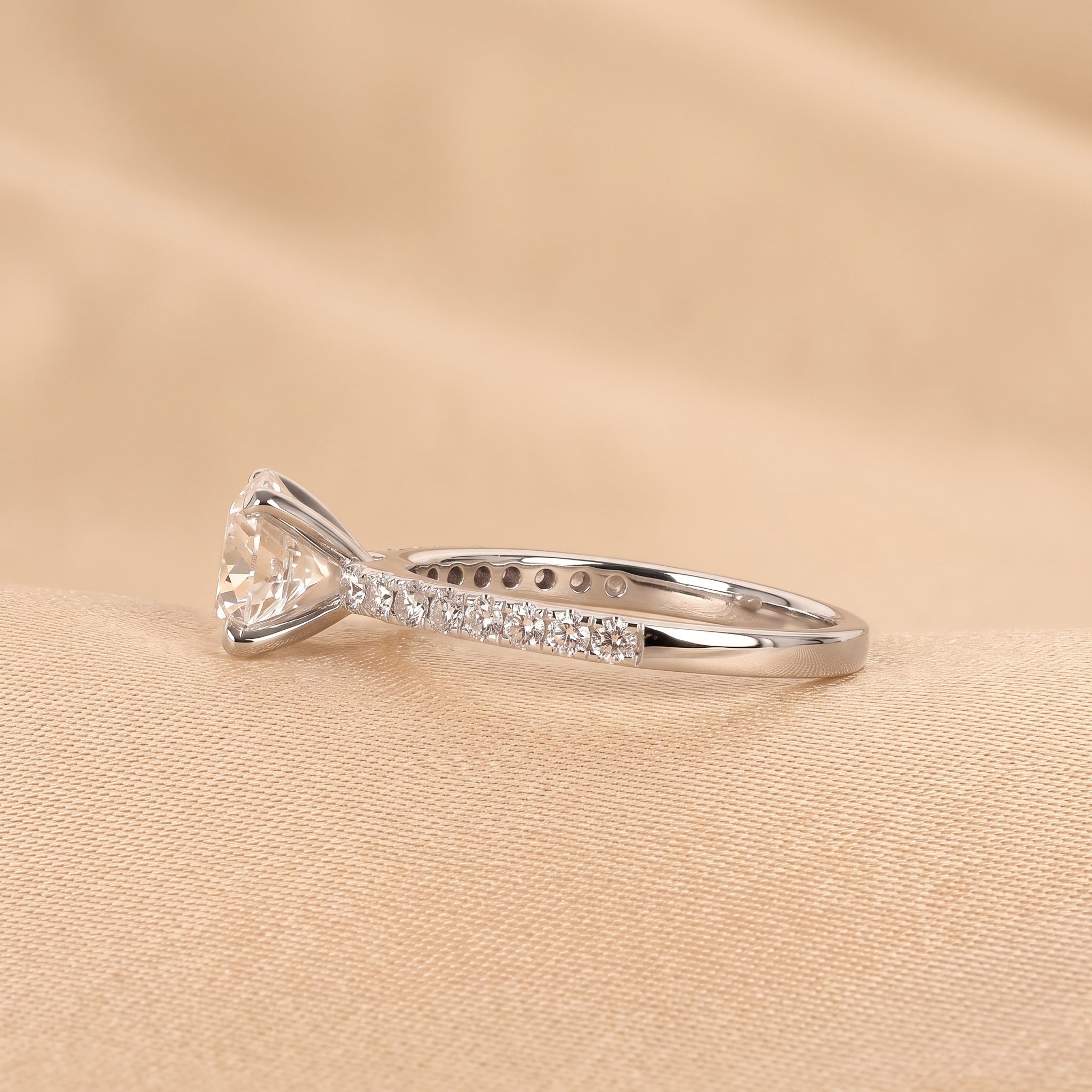 Round Lab Grown Diamond Ring with Pavé Band in 14K White Gold 2.25 CTW