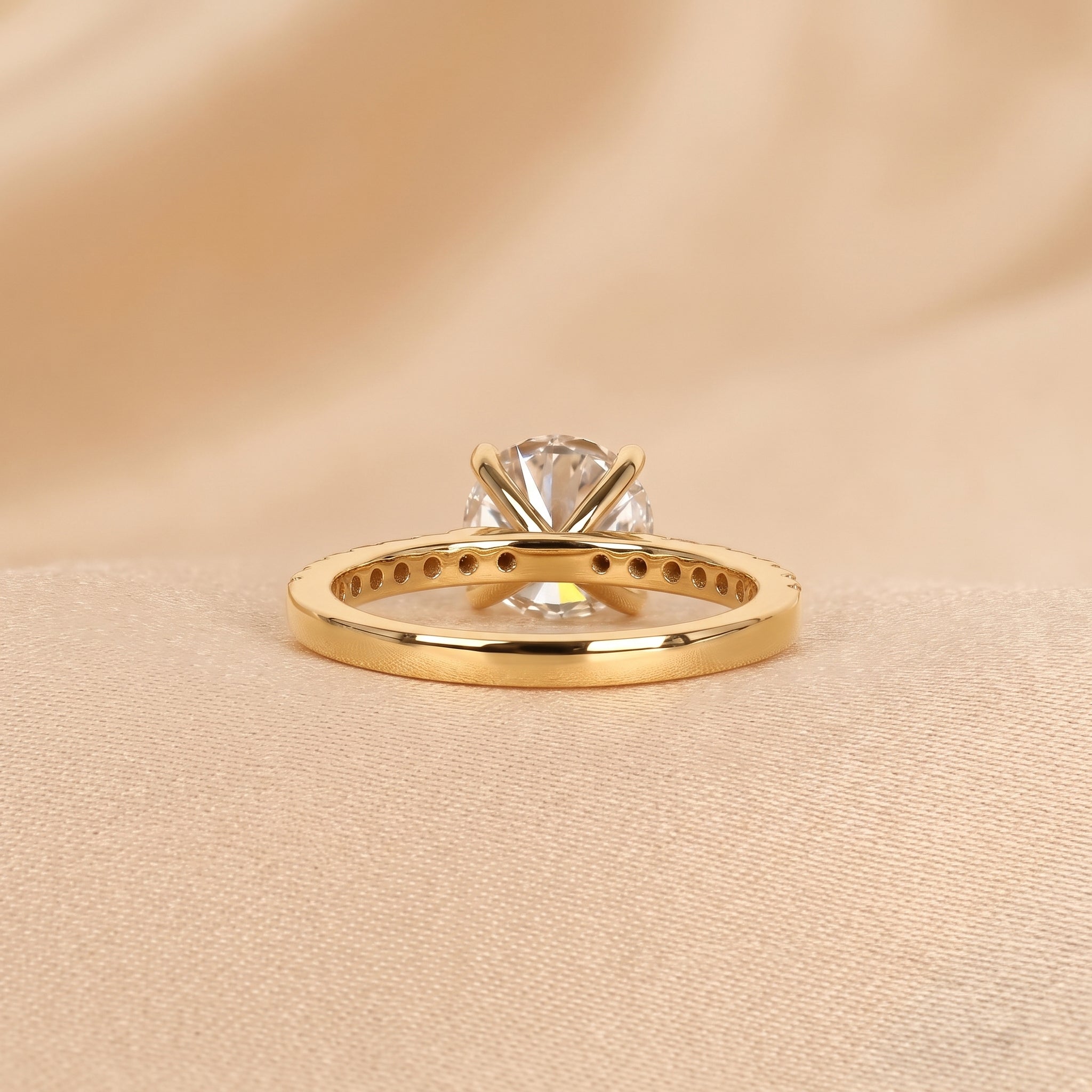Round Lab Grown Diamond Ring with Pavé Band in 14K Yellow Gold 2.25 CTW