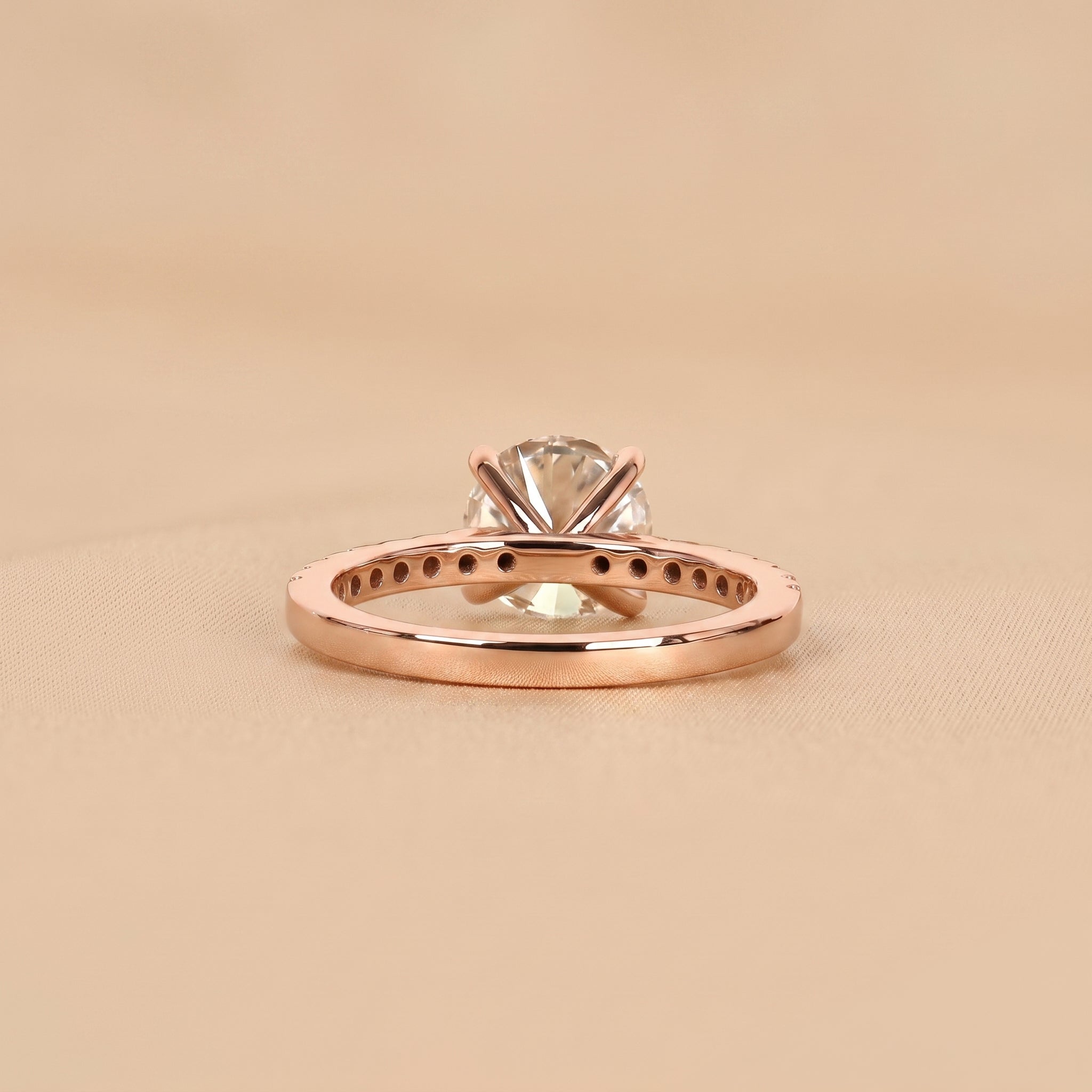 Round Lab Grown Diamond Ring with Pavé Band in 18K Rose Gold 2.25 CTW