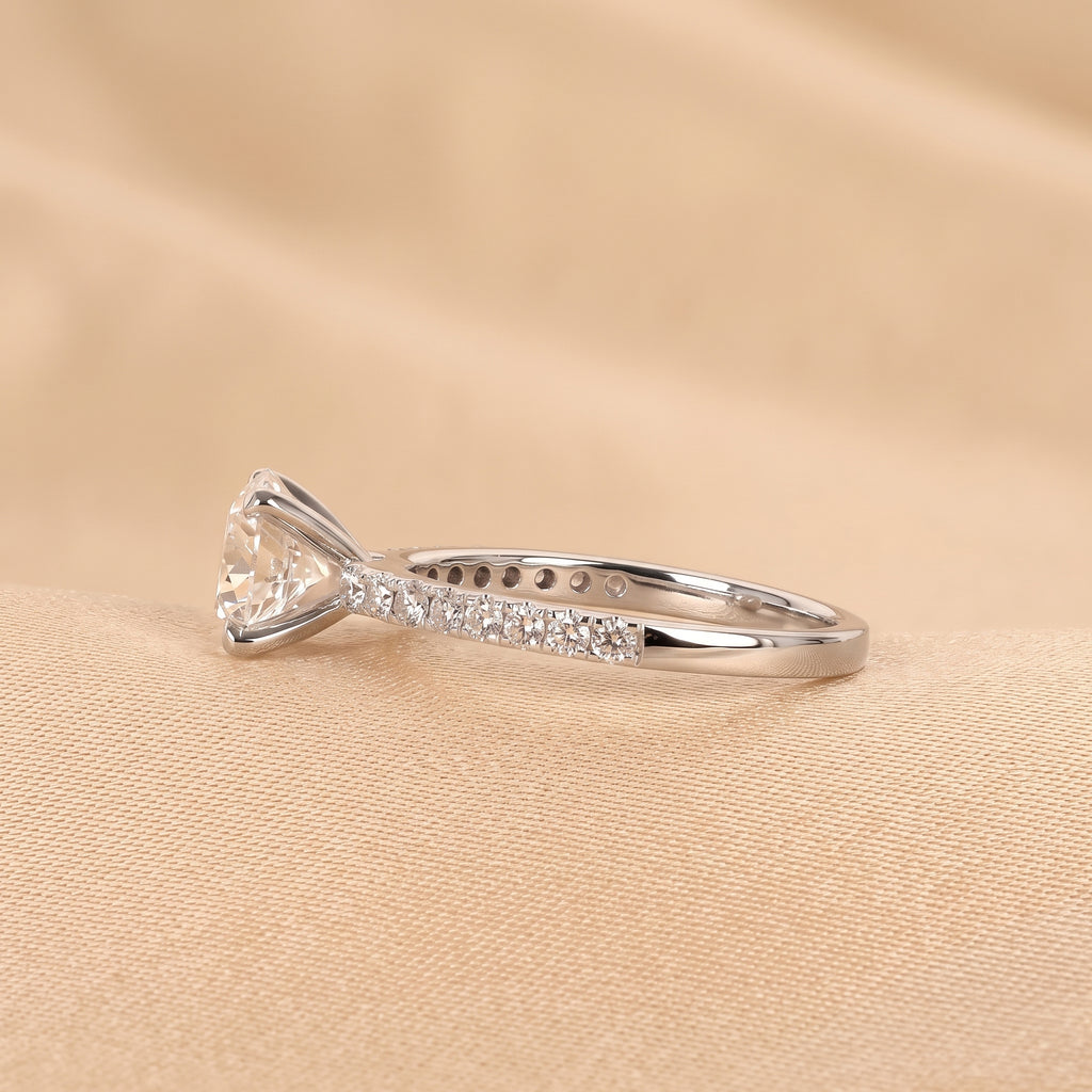 Round Lab Grown Diamond Ring with Pavé Band in 18K White Gold 2.25 CTW