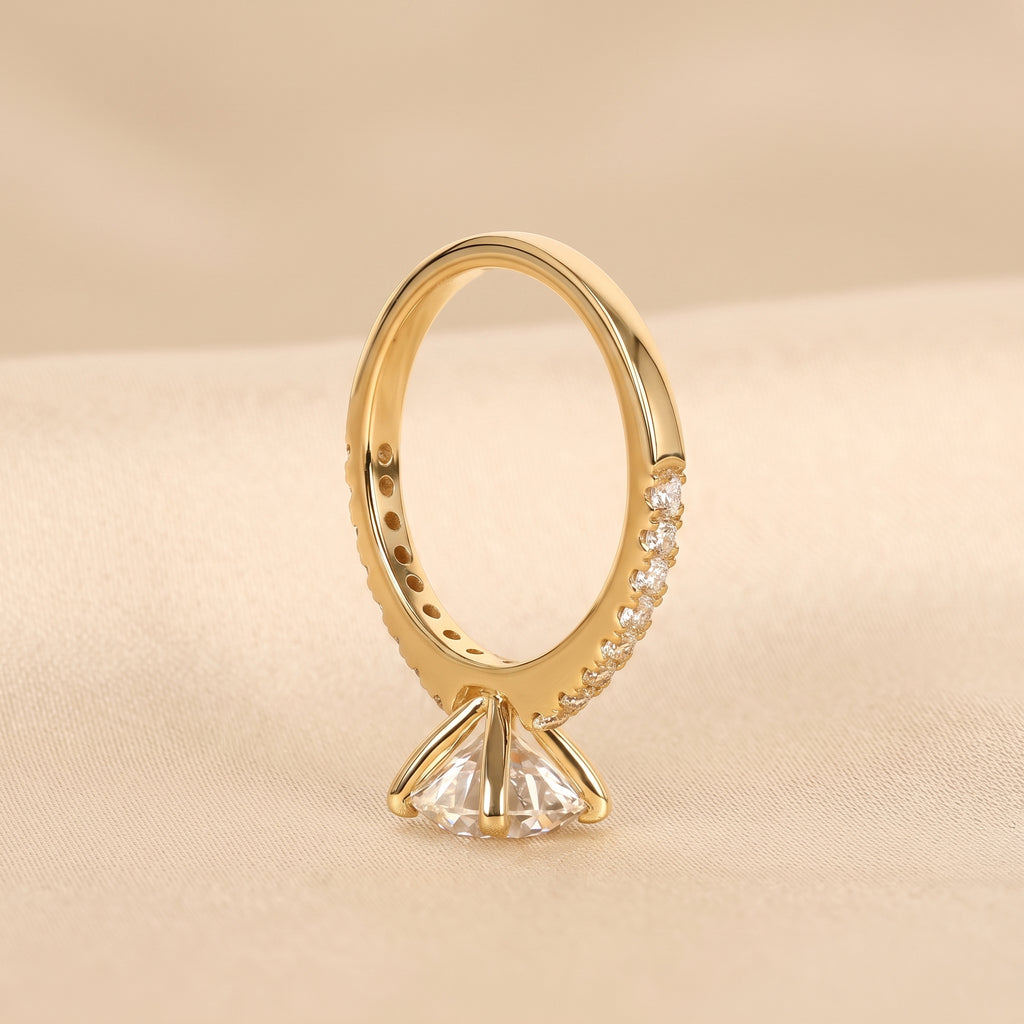 Round Lab Grown Diamond Ring with Pavé Band in 18K Yellow Gold 2.25 CTW