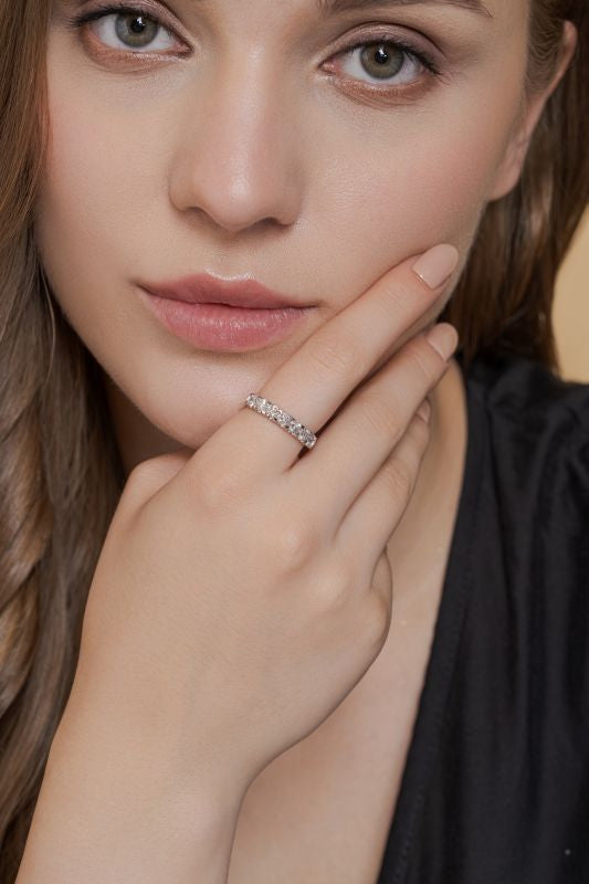 Round Lab Grown Diamond Semi Eternity Ring in 10K Rose Gold 1.07 CTW