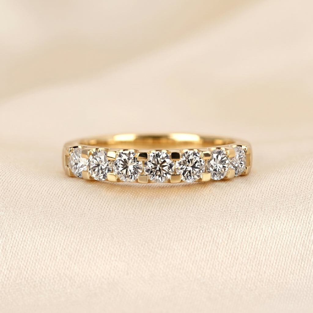 Round Lab Grown Diamond Semi Eternity Ring in 10K Yellow Gold 1.07 CTW