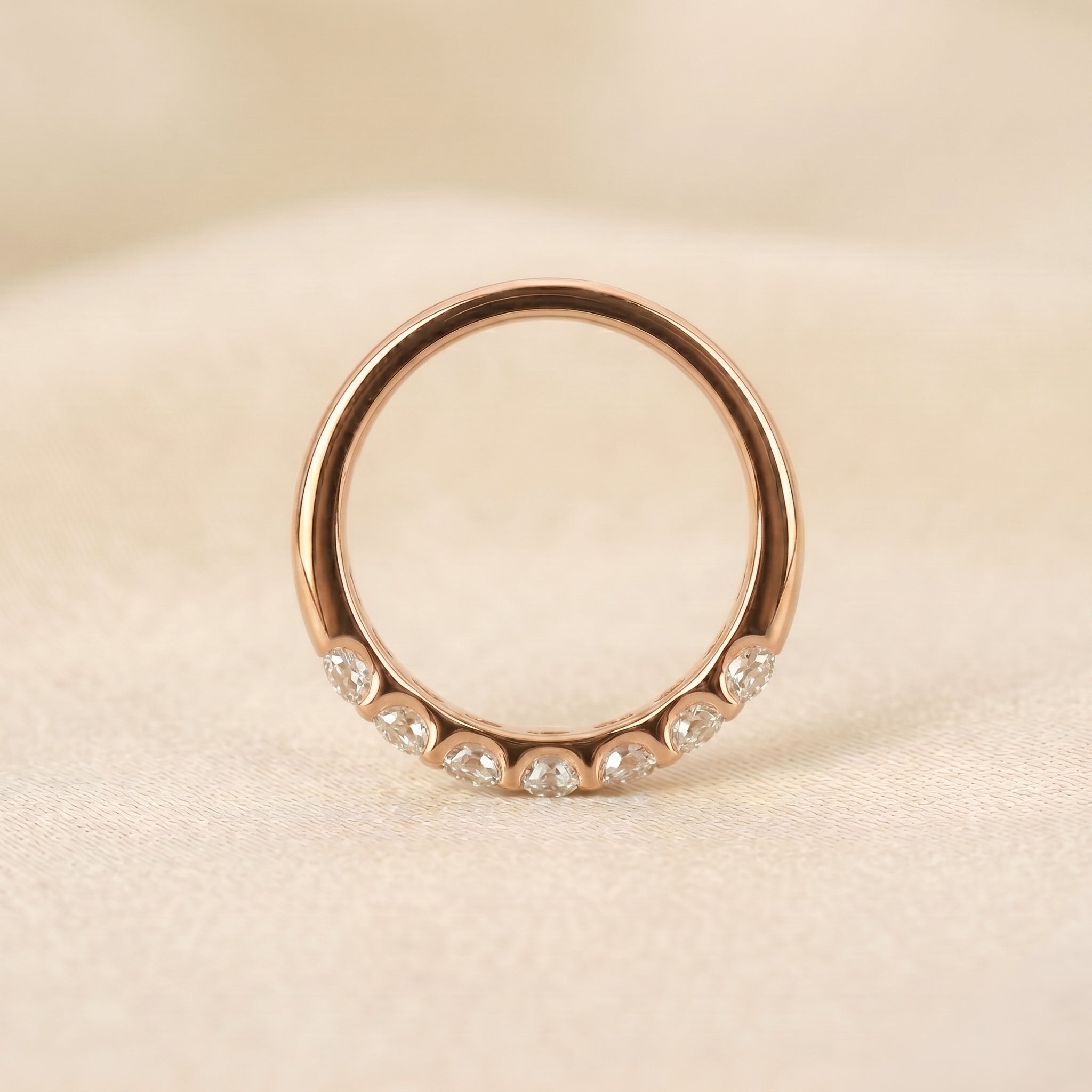 Round Lab Grown Diamond Semi Eternity Ring in 14K Rose Gold 1.07 CTW