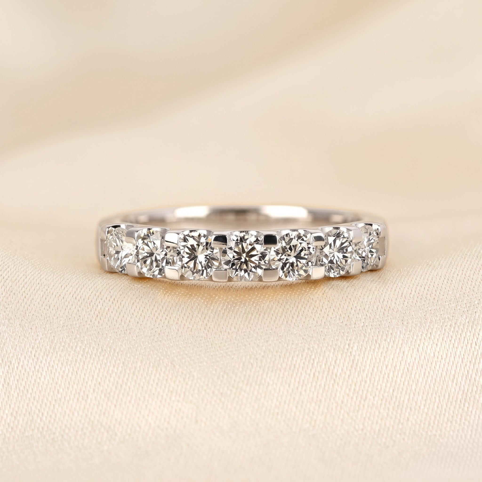 Round Lab Grown Diamond Semi Eternity Ring in 14K White Gold 1.07 CTW