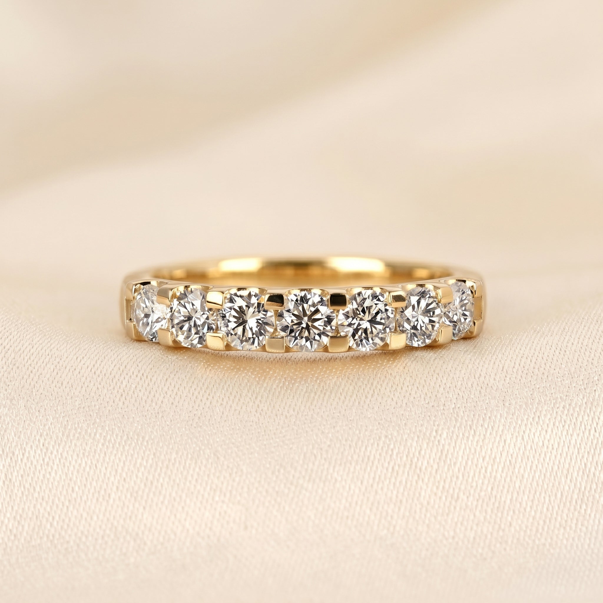 Round Lab Grown Diamond Semi Eternity Ring in 14K Yellow Gold 1.07 CTW
