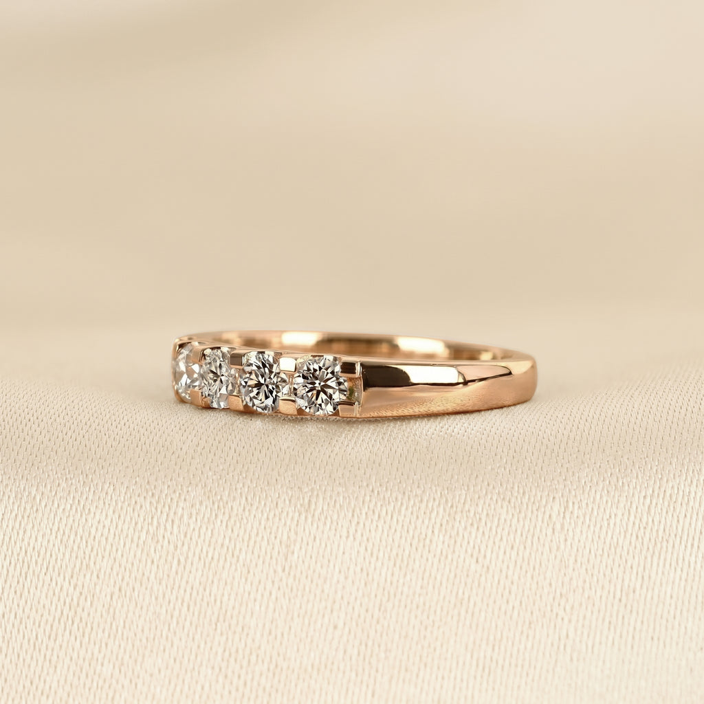 Round Lab Grown Diamond Semi Eternity Ring in 18K Rose Gold 1.07 CTW