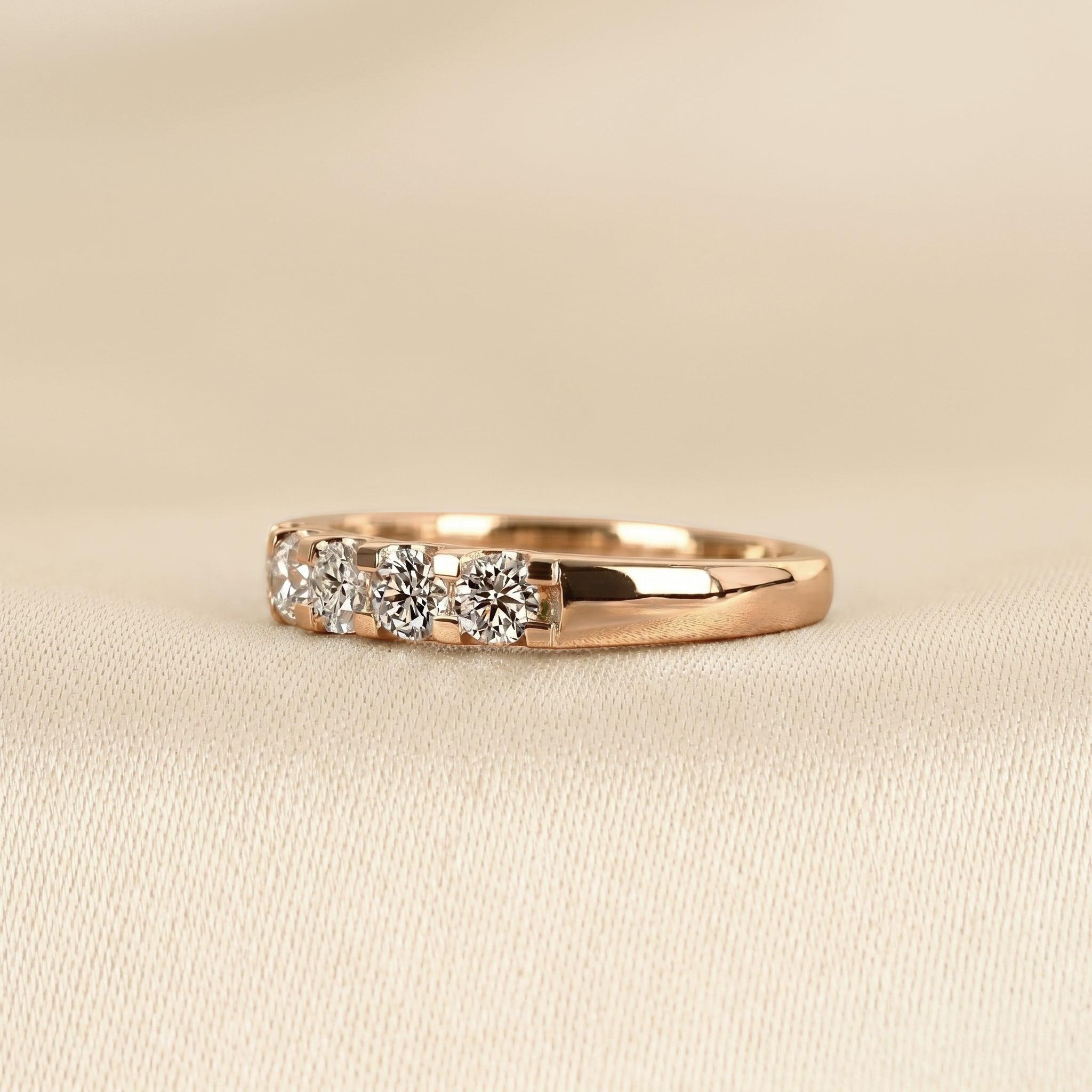 Round Lab Grown Diamond Semi Eternity Ring in 18K Rose Gold 1.07 CTW
