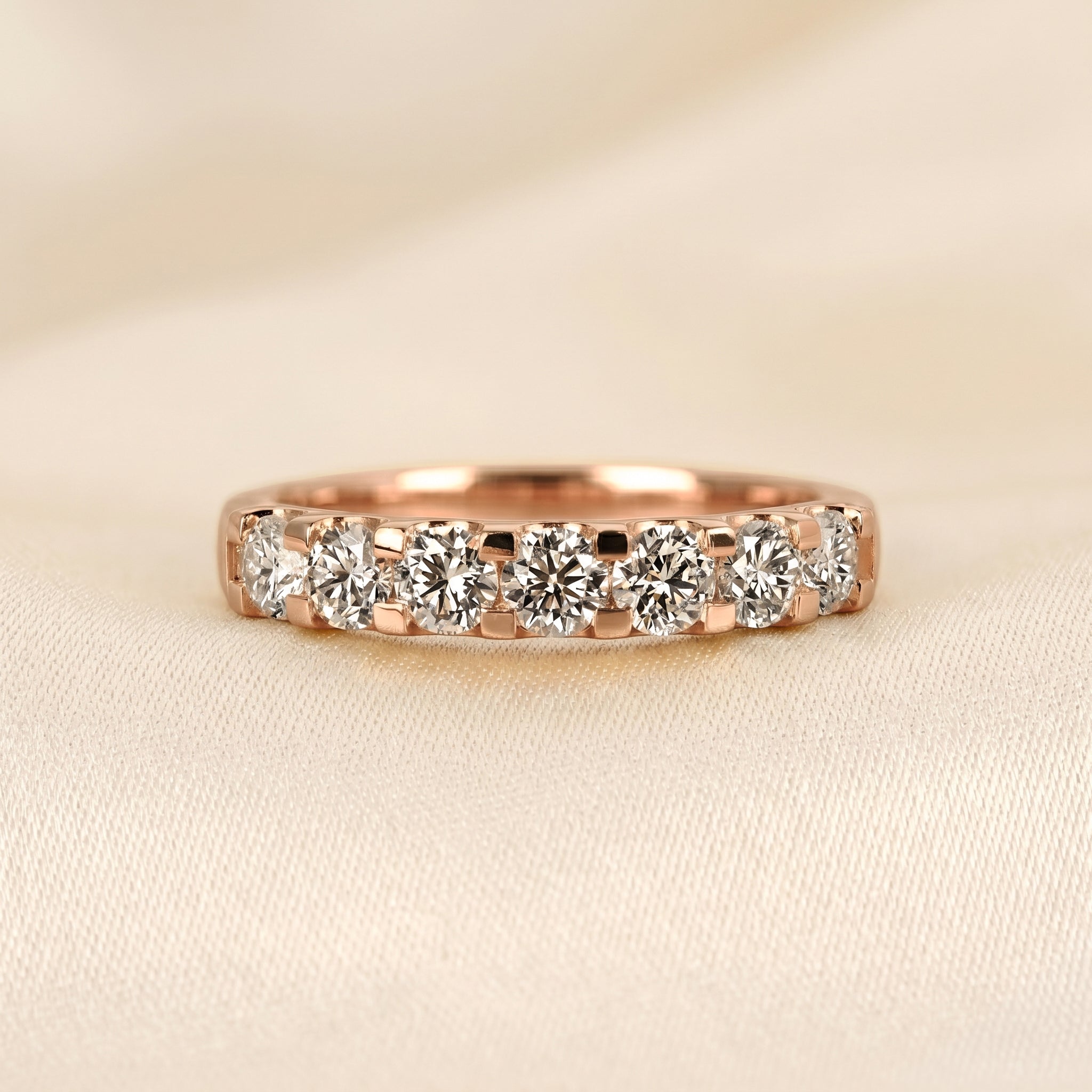 Round Lab Grown Diamond Semi Eternity Ring in 18K Rose Gold 1.07 CTW