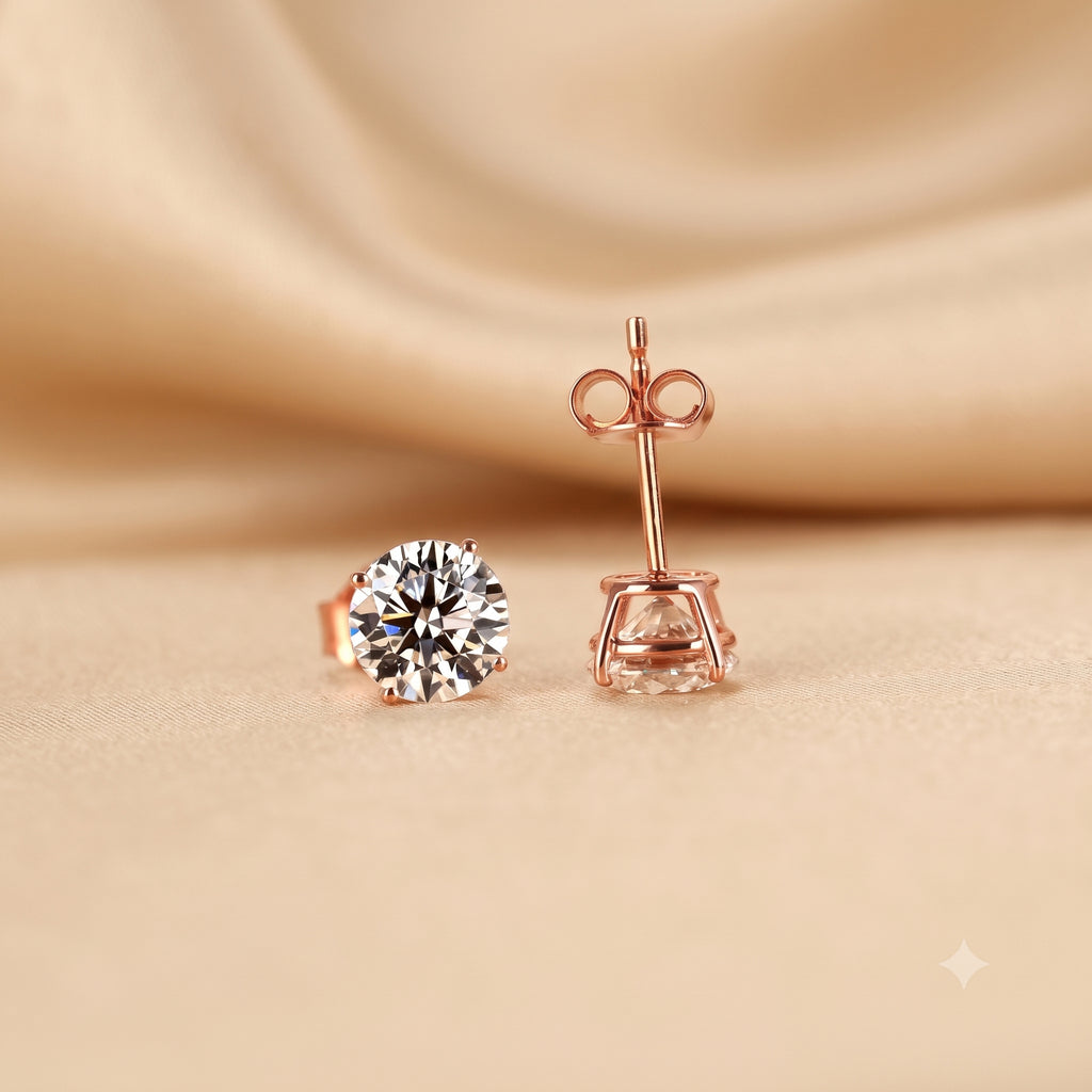 Round Lab Grown Diamond Solitaire Stud Earrings in 10K Rose Gold 2 CTW