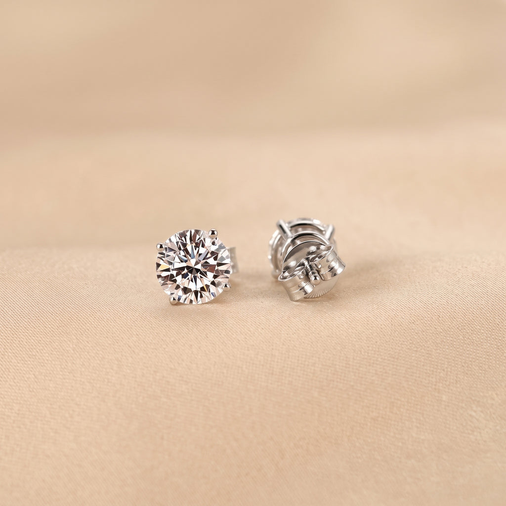 Round Lab Grown Diamond Solitaire Stud Earrings in 10K White Gold 2 CTW