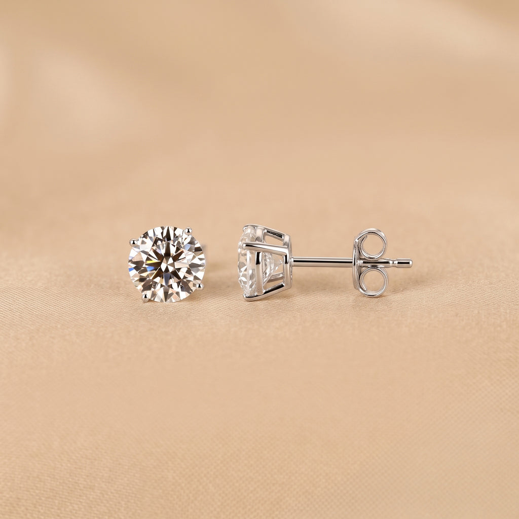 Round Lab Grown Diamond Solitaire Stud Earrings in 10K White Gold 2 CTW