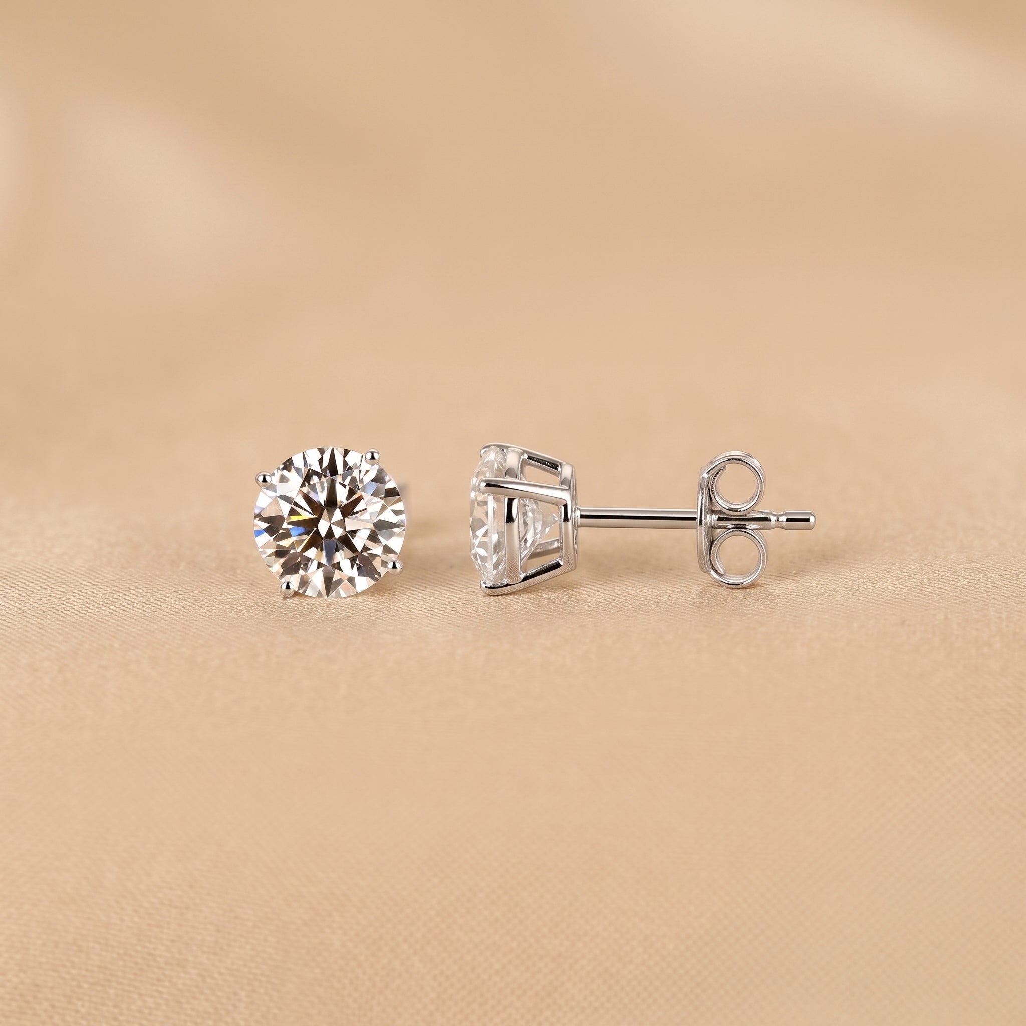 Round Lab Grown Diamond Solitaire Stud Earrings in 10K White Gold 2 CTW