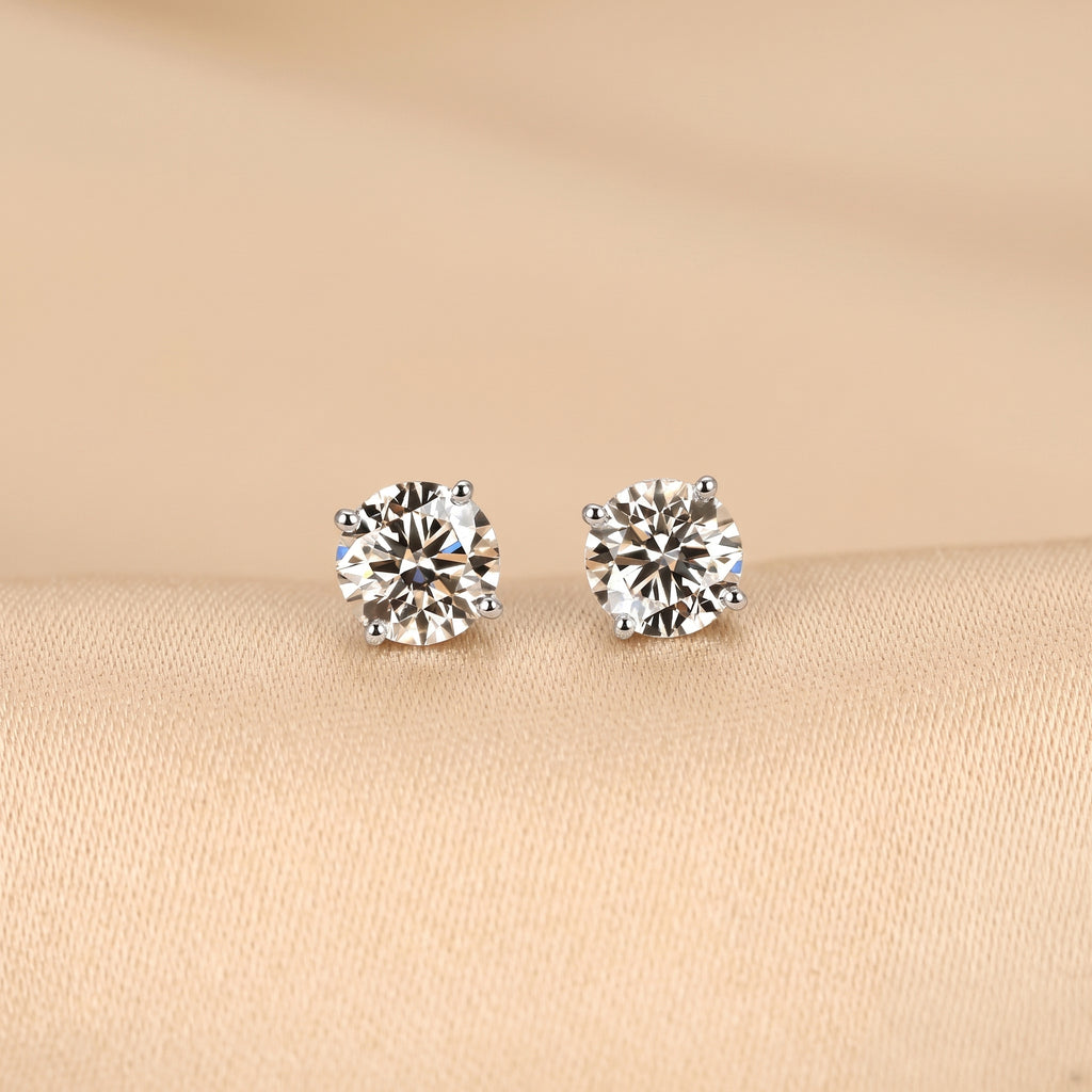 Round Lab Grown Diamond Solitaire Stud Earrings in 10K White Gold 2 CTW