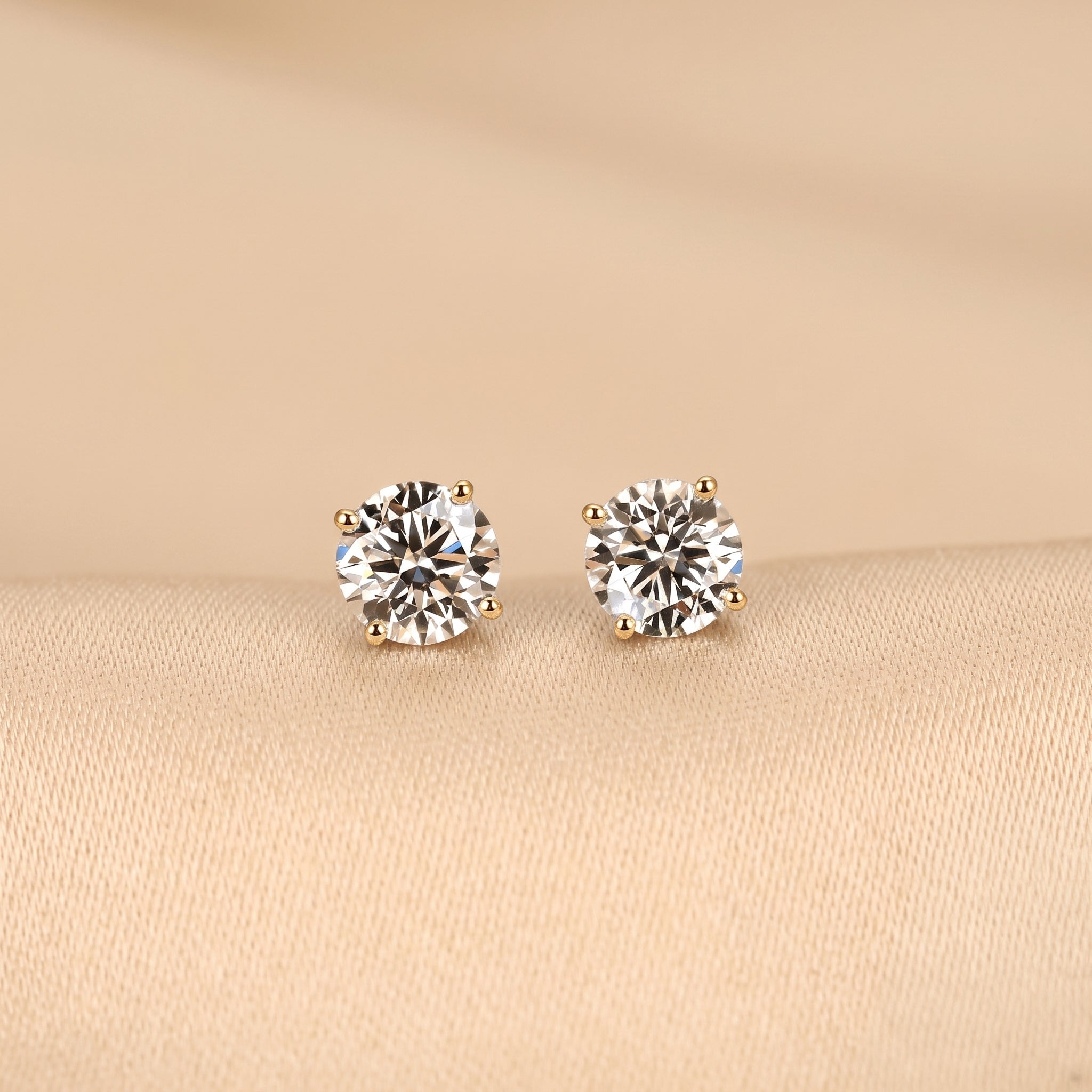 Round Lab Grown Diamond Solitaire Stud Earrings in 10K Yellow Gold 2 CTW