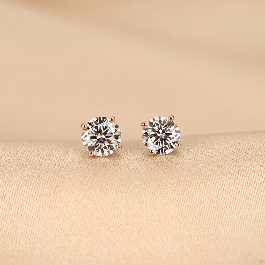 Round Lab Grown Diamond Solitaire Stud Earrings in 14K Rose Gold 2 CTW