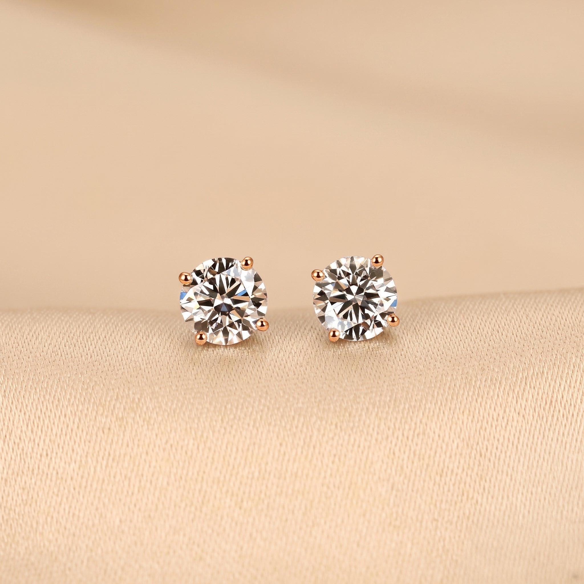 Round Lab Grown Diamond Solitaire Stud Earrings in 14K Rose Gold 2 CTW