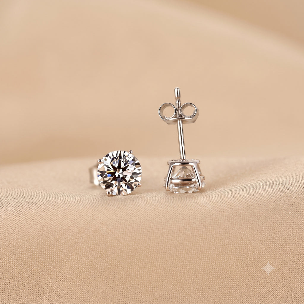 Round Lab Grown Diamond Solitaire Stud Earrings in 14K White Gold 2 CTW