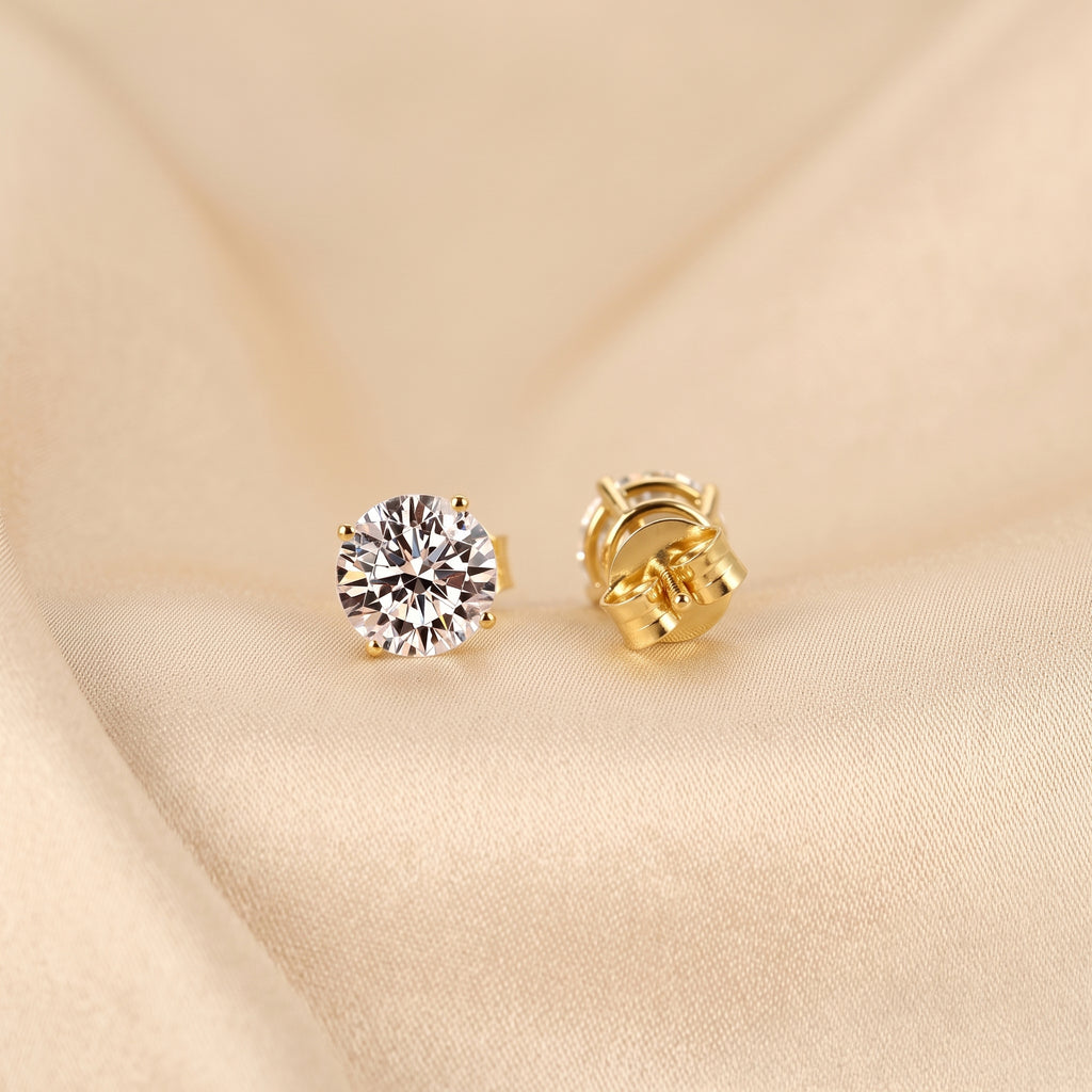 Round Lab Grown Diamond Solitaire Stud Earrings in 14K Yellow Gold 2 CTW