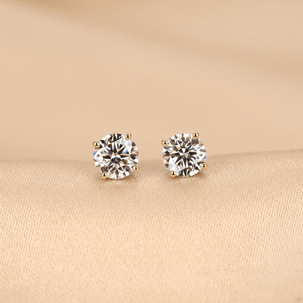 Round Lab Grown Diamond Solitaire Stud Earrings in 14K Yellow Gold 2 CTW