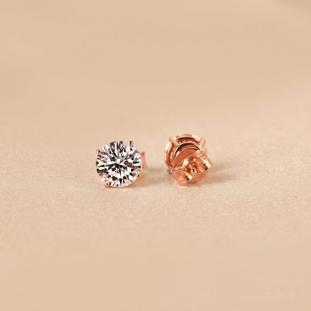 Round Lab Grown Diamond Solitaire Stud Earrings in 18K Rose Gold 2 CTW