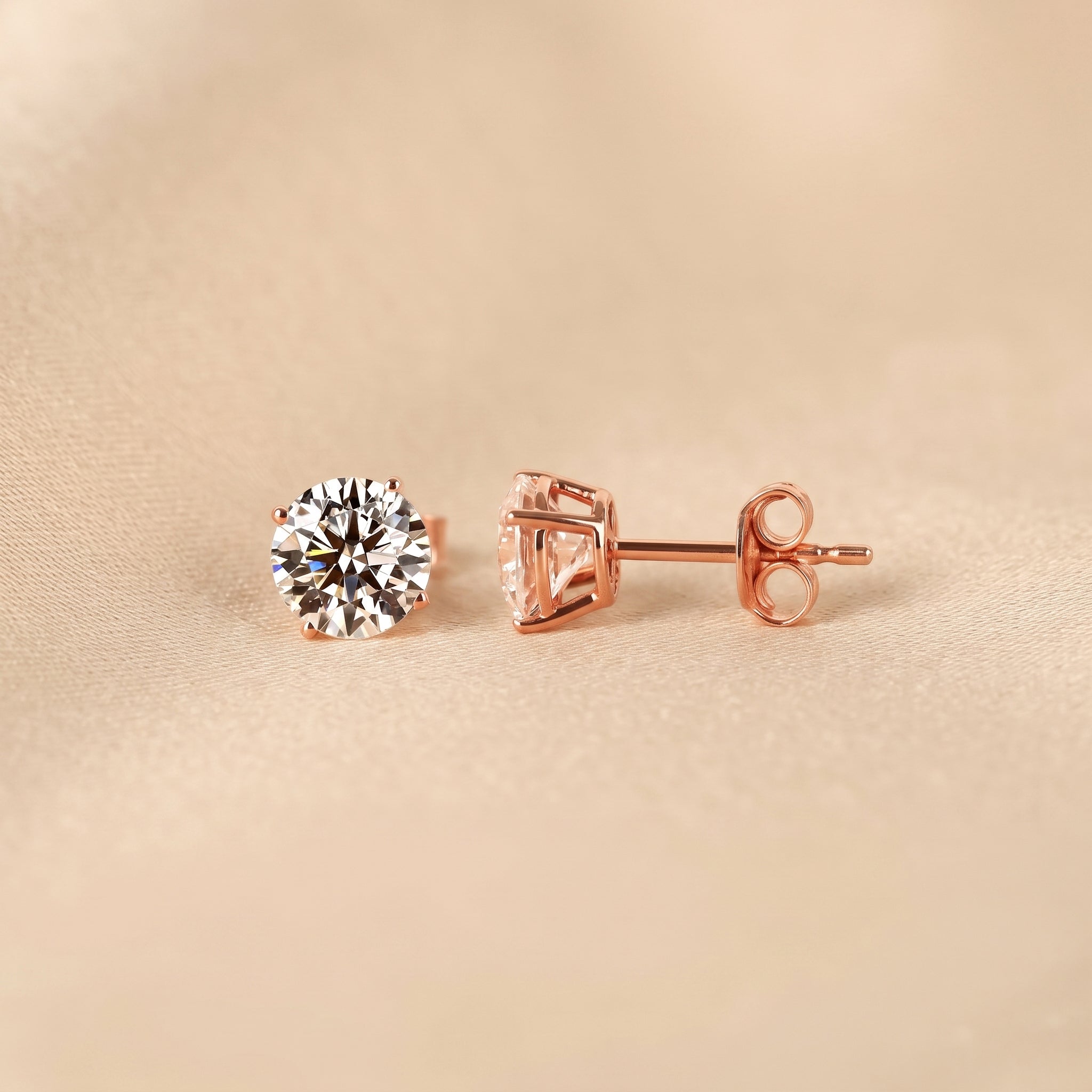 Round Lab Grown Diamond Solitaire Stud Earrings in 18K Rose Gold 2 CTW
