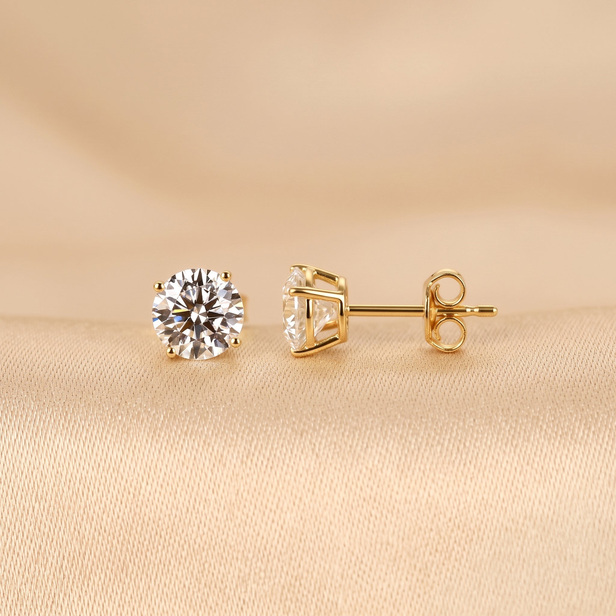 Round Lab Grown Diamond Solitaire Stud Earrings in 18K Yellow Gold 2 CTW