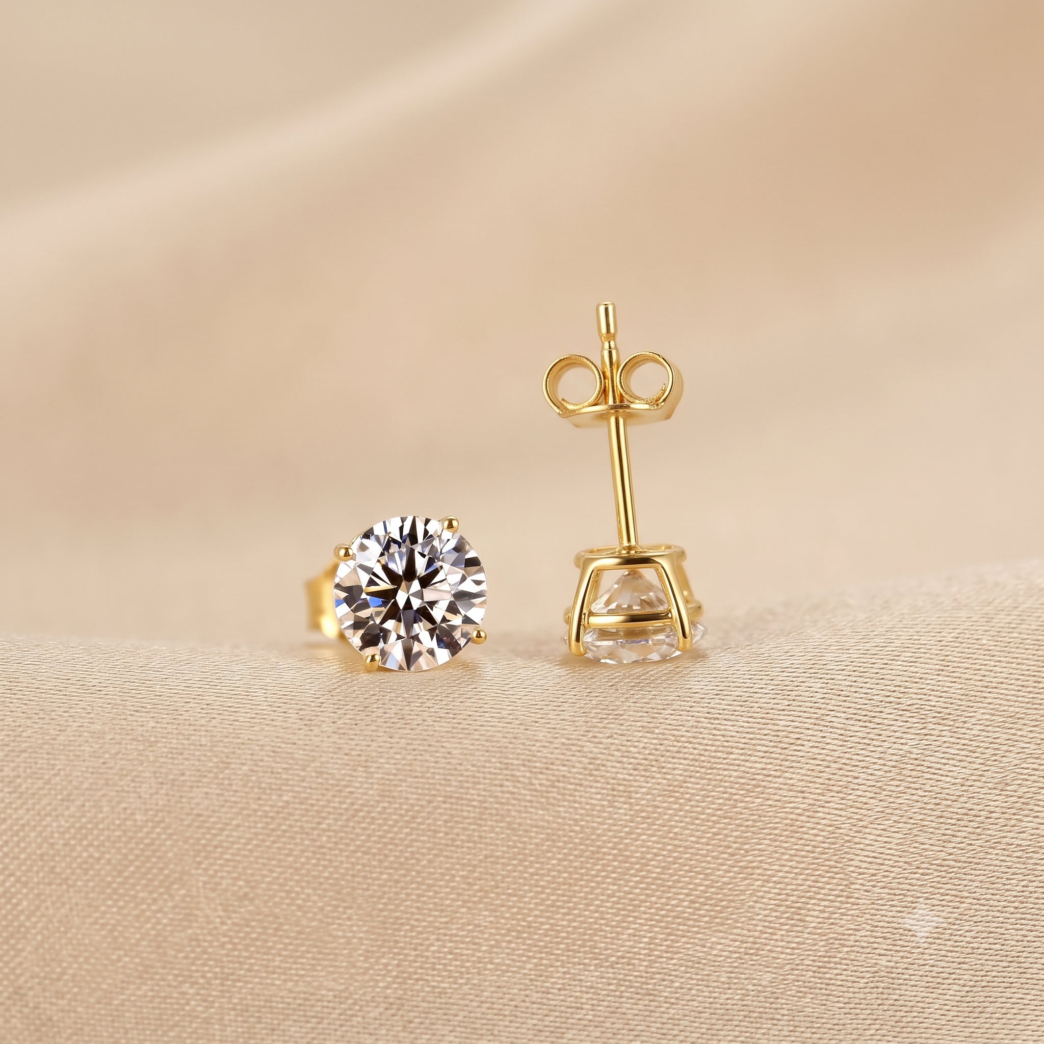 Round Lab Grown Diamond Solitaire Stud Earrings in 18K Yellow Gold 2 CTW