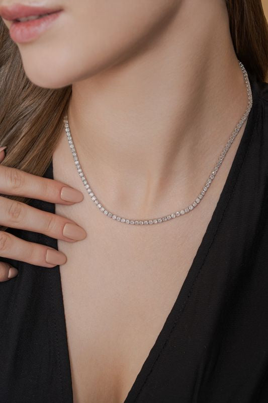 Round Lab Grown Diamond Tennis Necklace in 14K Rose Gold 13 CTW