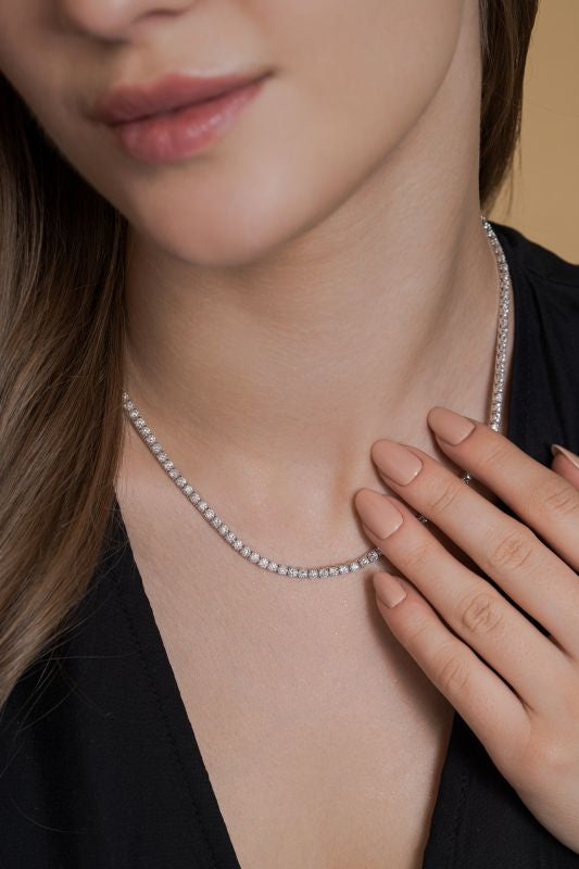 Round Lab Grown Diamond Tennis Necklace in 14K Yellow Gold 13 CTW