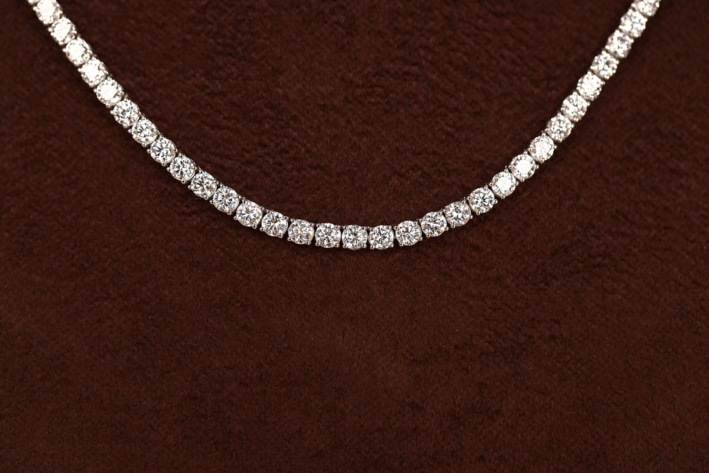 Round Lab Grown Diamond Tennis Necklace in 18K White Gold 13 CTW