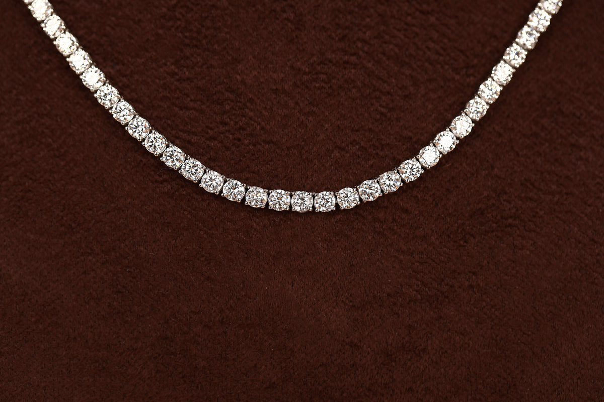 Round Lab Grown Diamond Tennis Necklace in 18K White Gold 13 CTW