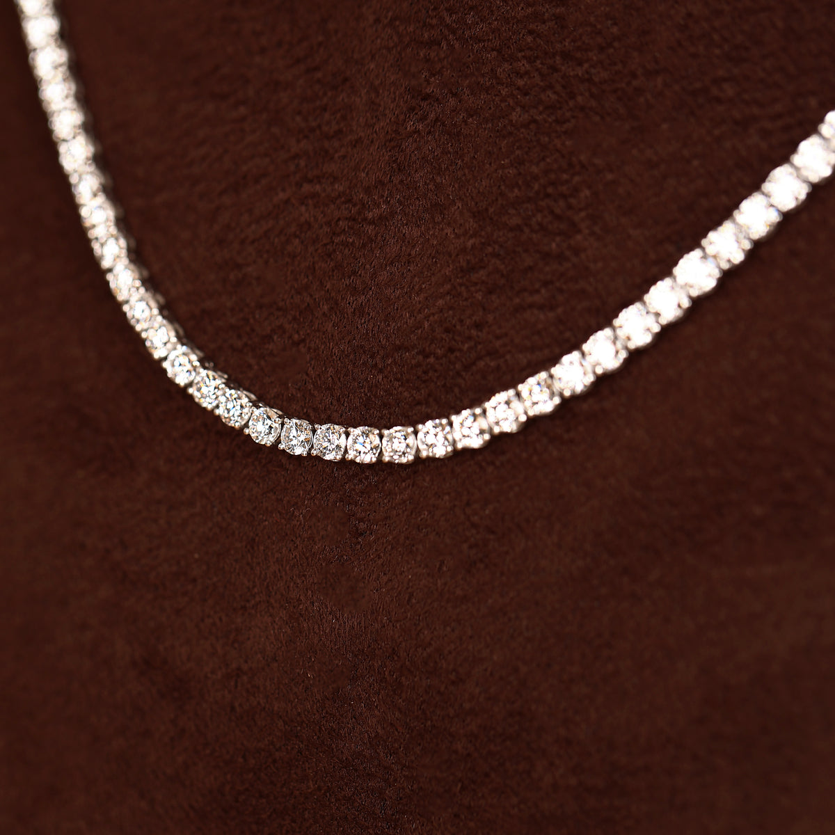 Round Lab Grown Diamond Tennis Necklace in 18K White Gold 13 CTW