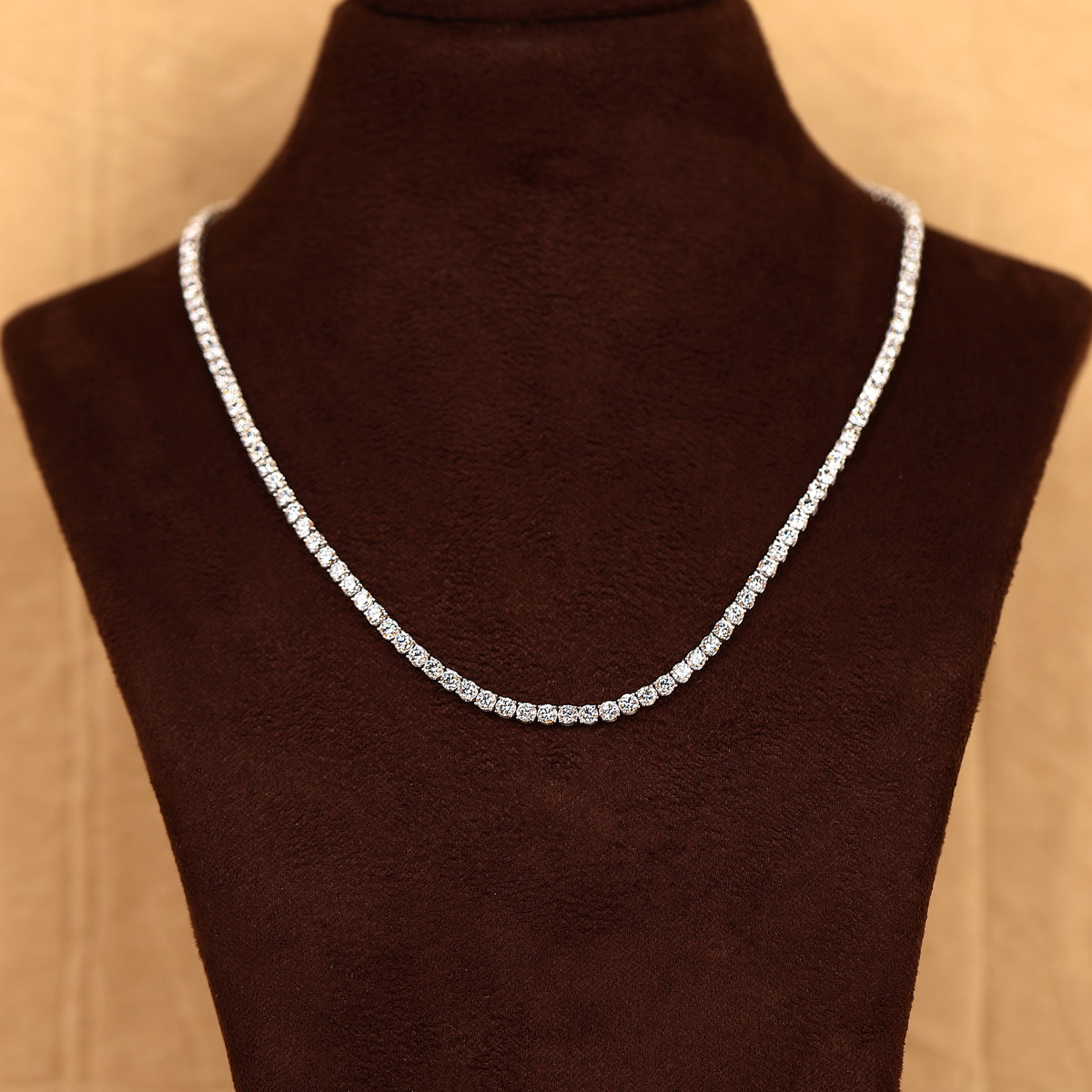 Round Lab Grown Diamond Tennis Necklace in 18K White Gold 13 CTW